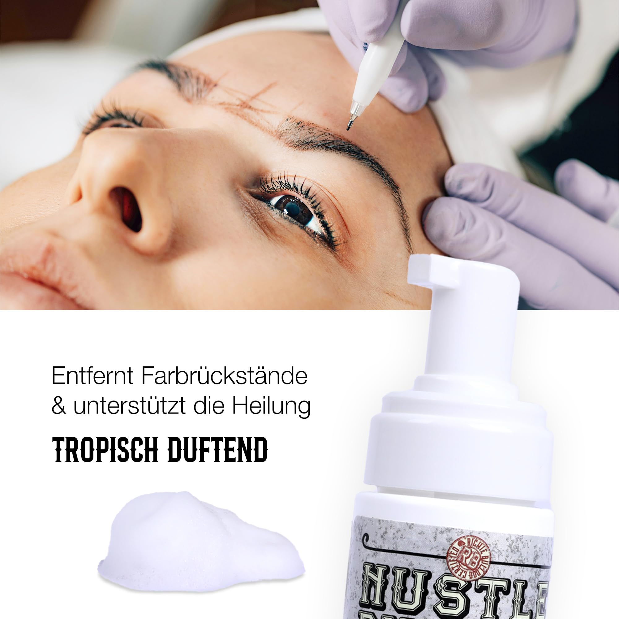 Hustle Bubbles Deluxe Mousse Detergente 207ml – Schiuma detergente per tatuaggi e cura delicata della pelle – Lenisce durante e dopo il tatuaggio – Rimuove sebo, sporco e sangue – Vegano, senza alcool