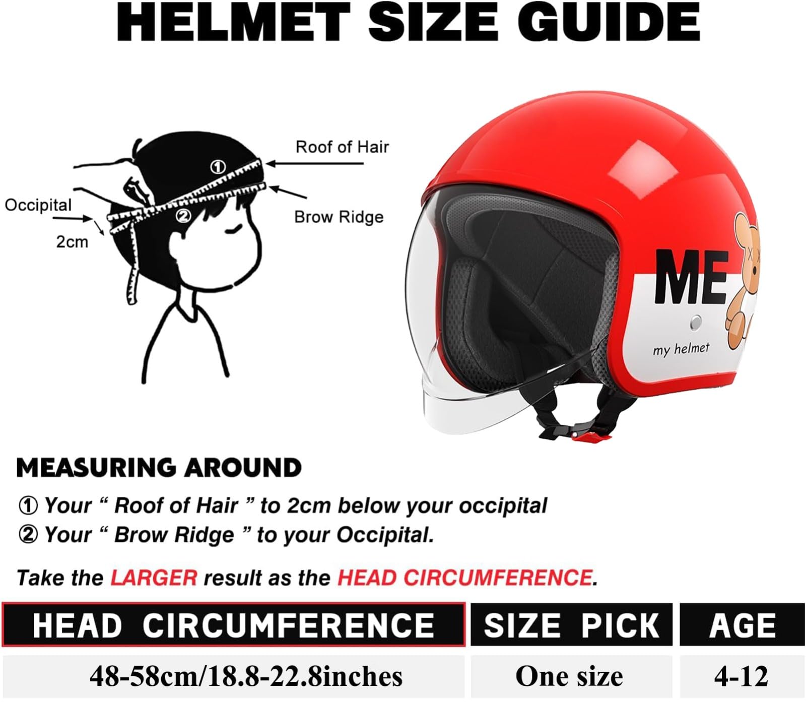 Dziecięcy kask motocyklowy, otwarty kask dla dzieci, dla dziewczynek i chłopców w wieku 4-12 lat, kask motocyklowy z wizjerem, kask rowerowy lub cruiser, homologacja ECE.