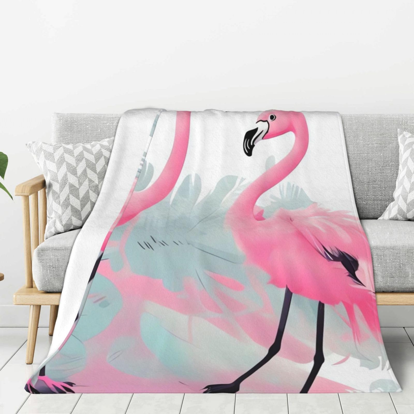 Love Flamingo Throw Blanket Plush Flannel Fleece Blanket, Soft Lightweight Cozy Blankets 80"X60" for Bed Couch Sofa Travel