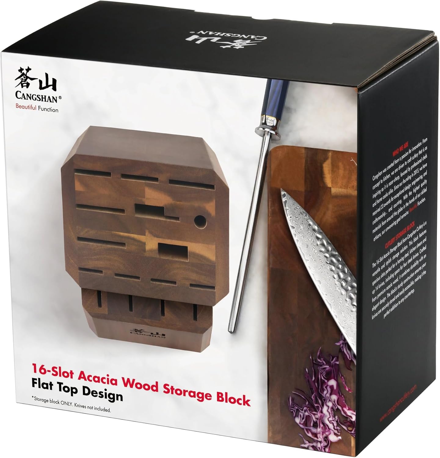 Cangshan Empty Knife Block, 16-Slot Organizer, Flat Top (Acacia Wood) - Image 6