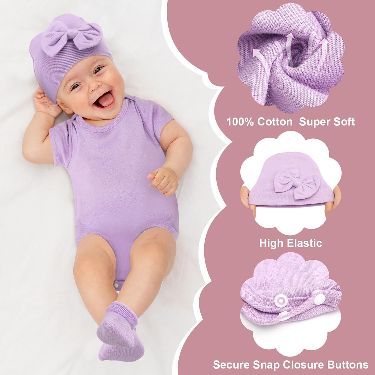 Glitopper 6 Pack Preemie Bodysuit Set Preemie Clothes Cotton Hat Socks Newborn Baby Layette Gift Set for Nicu Girls Boys