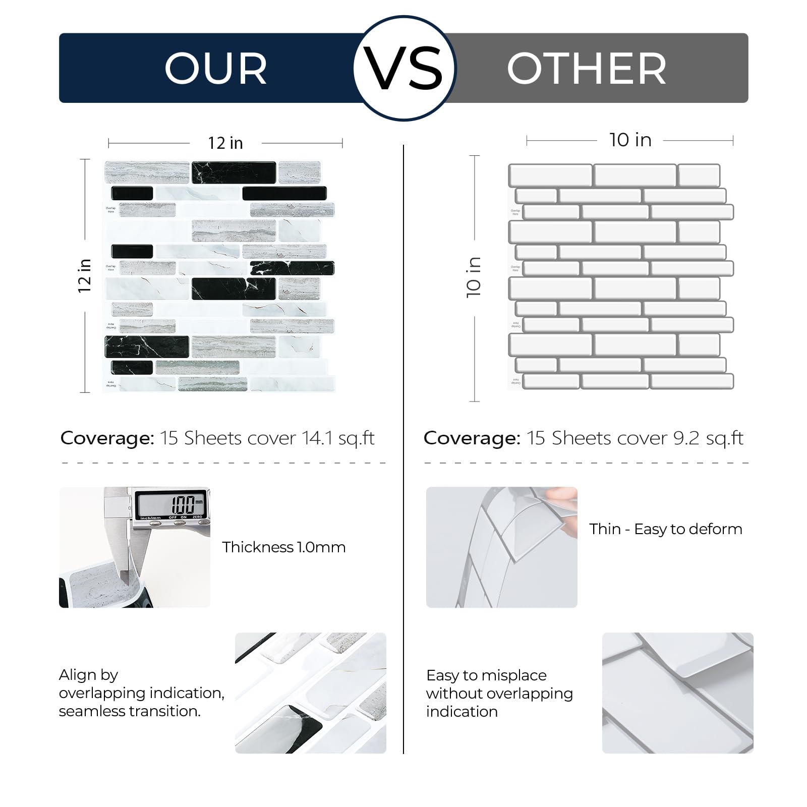 Piastrelle Adesive PVC Effetto Marmo Bianco 30x60cm - Rivestimento Impermeabile Per Bagno E Cucina - Foto 7