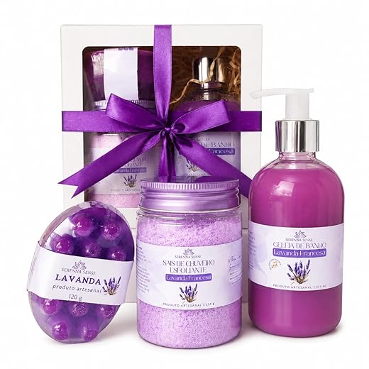 Kit Spa Banho Premium Floral 3 peças Geleia de Banho, Sabonete Massageador e Sais Esfoliantes
