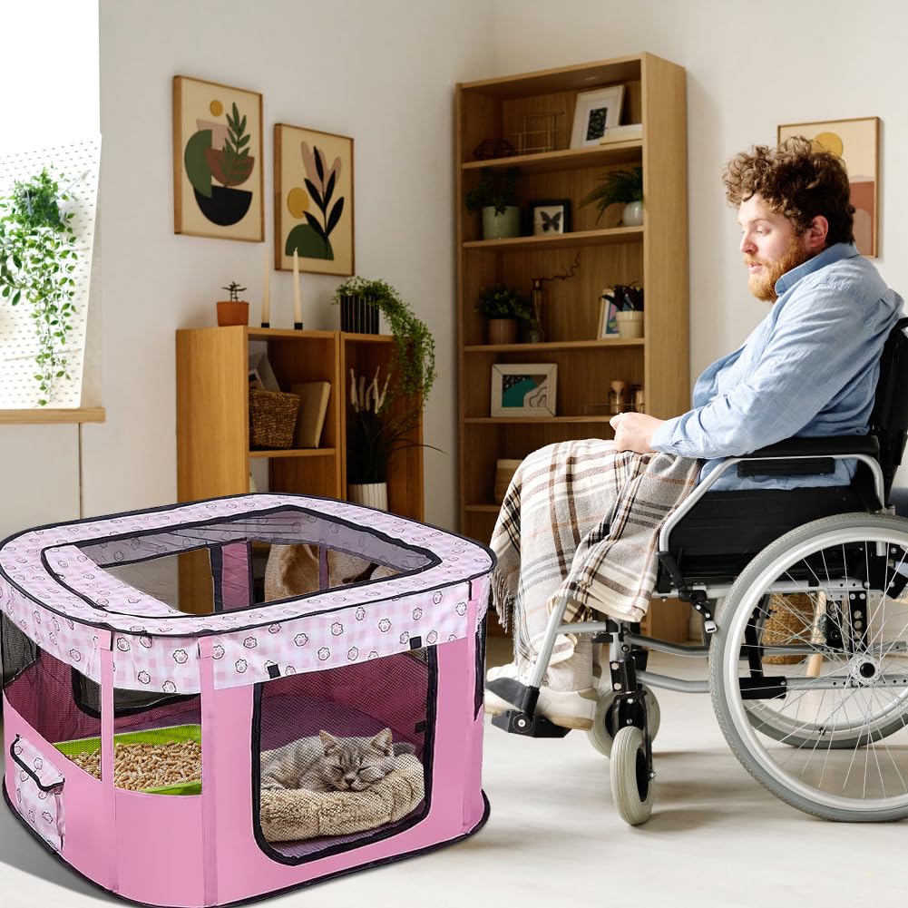Pour chiots, pliable, en tissu Oxford, pour chiens, lapins, cochons d'Inde, chats, 70 x 55 x 40 cm, rose