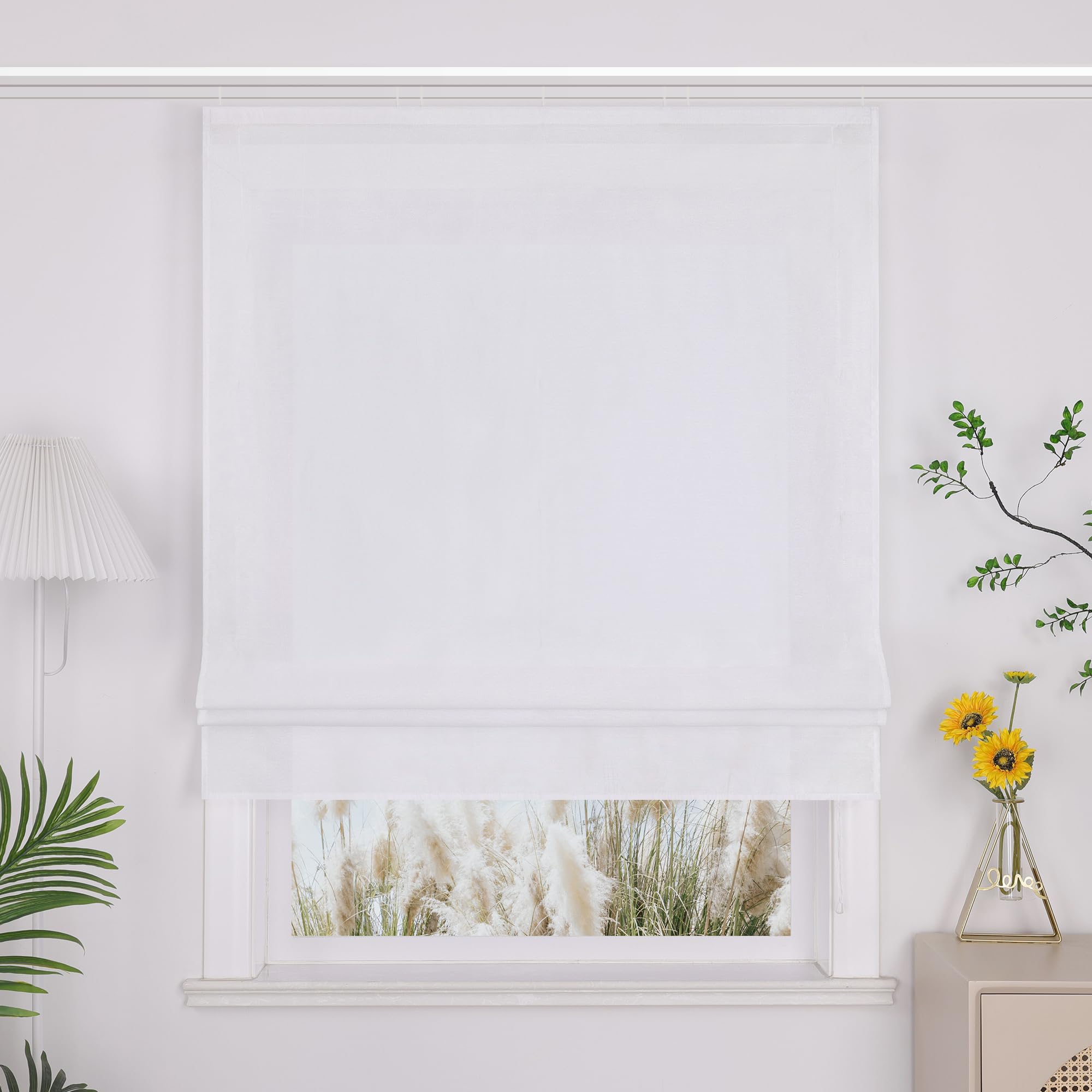Yujiao Mao Halbtransparentes Raffrollo mit Klettband Modernes Unifarben-Fensterrollo aus hochwertigem Stoff Blickdichter Sichtschutz für Wohn- und Schlafzimmer 1 Stück，weiß BxH 100x140cm