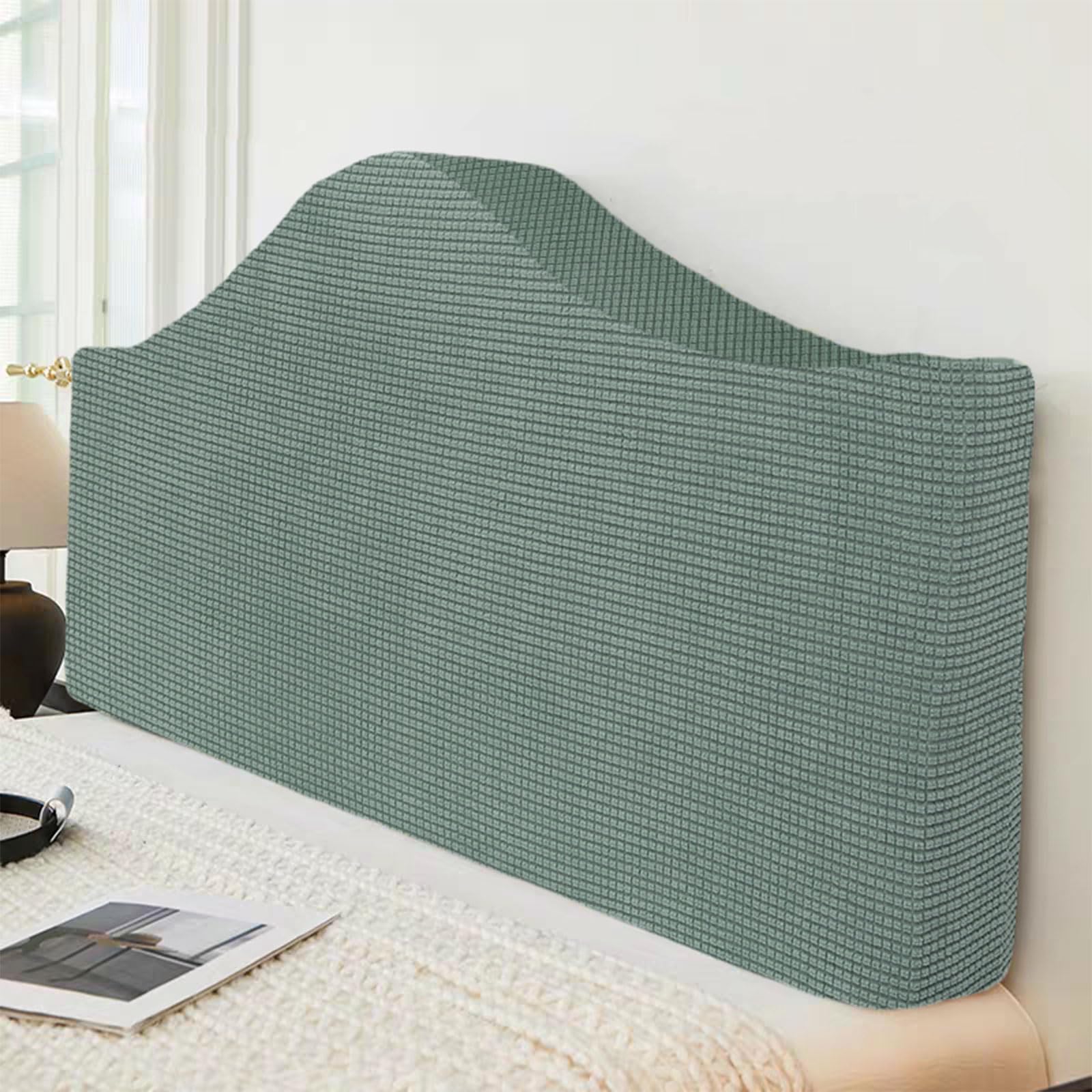 All-inclusive Headboard Cover, Stretch Jacquard Double Single King Size Headboard Slipcover Washable dustproof protective cover for rectangle/curved/irregularly shaped headboards(170-185cm,Green1)