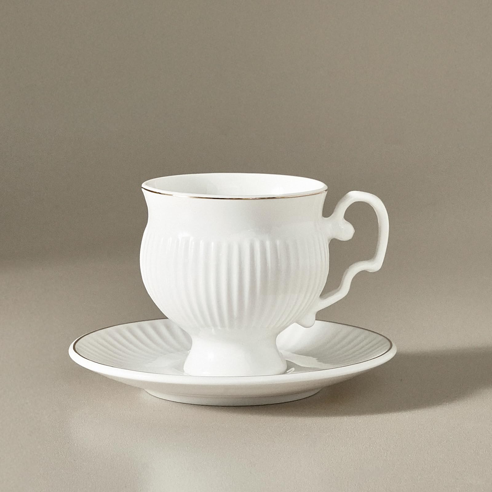 KARACA Set di 6 tazzine da caffè in porcellana, 12 pezzi, 100 ml, oro bianco, design moderno
