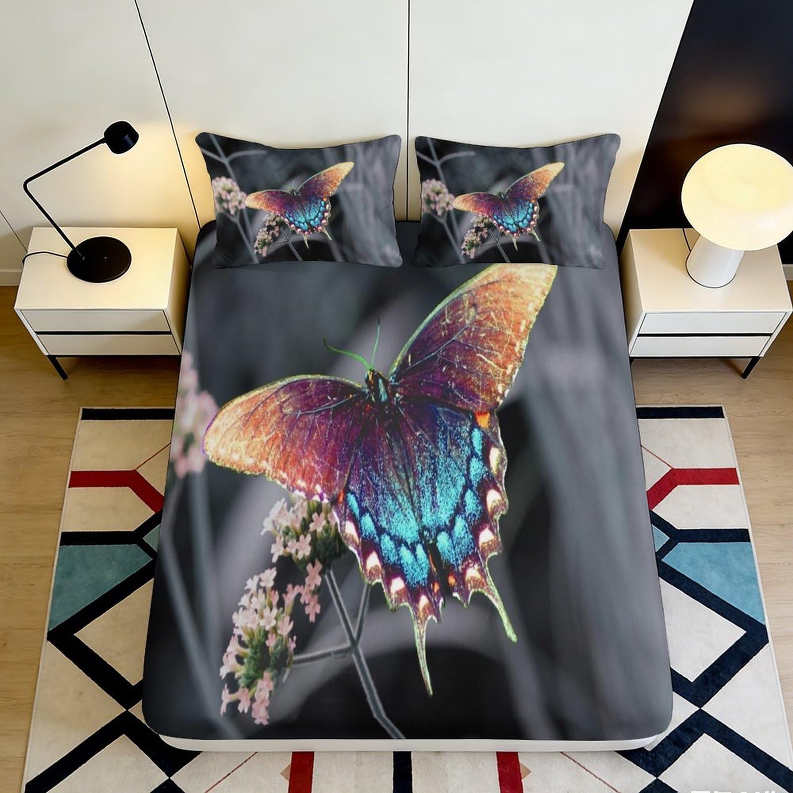 Kzqjxnhpcr Style-10 3D Printed Butterfly Fitted Sheet Microfiber Deep Pocket Non-Slip Bedroom Decor Butterfly Mattress Fitted Cover Washable Bedding 90X200x25cm 90X200x25cm