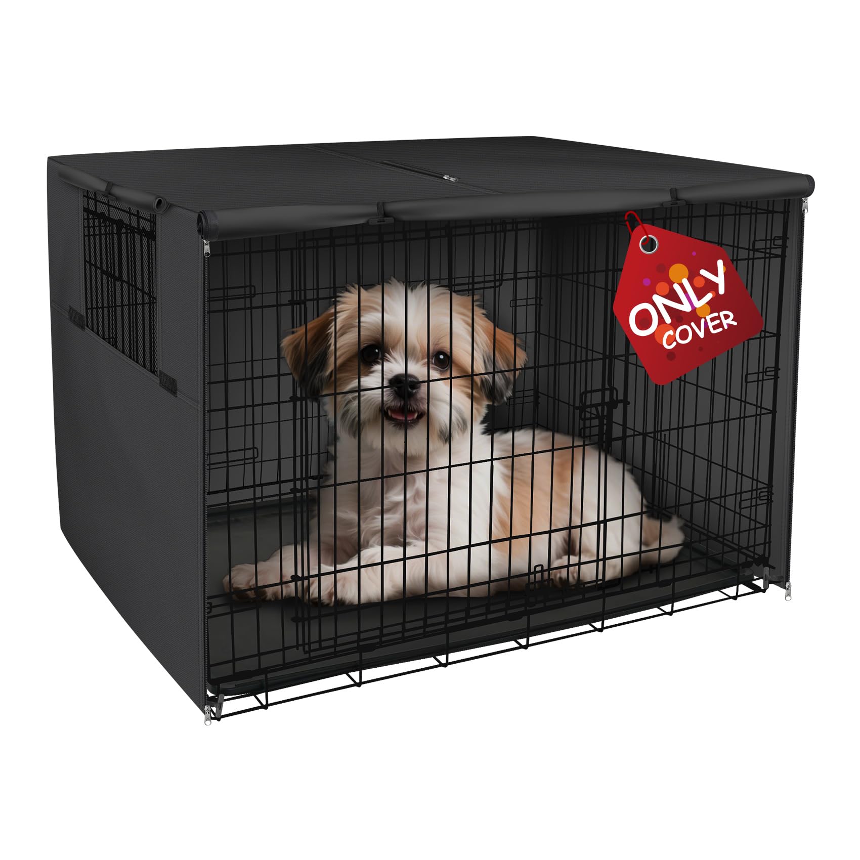 Explore Land Dog Crate Cover Heavy Duty Polyester Pet Kennel Sunshade Universal Fit for 18 inches Wire Cage (Black)
