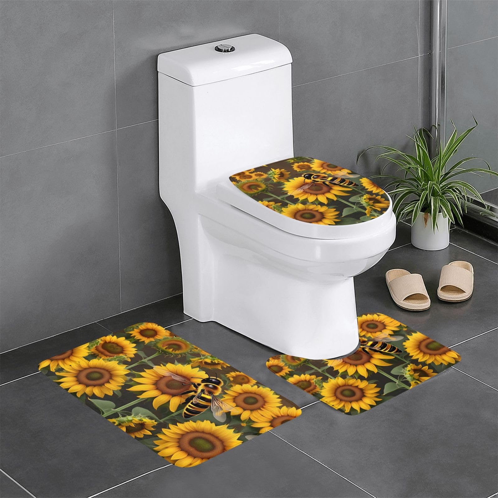 Lot de 3 tapis de bain ultra doux imprimé fleurs avec tapis de sol en U