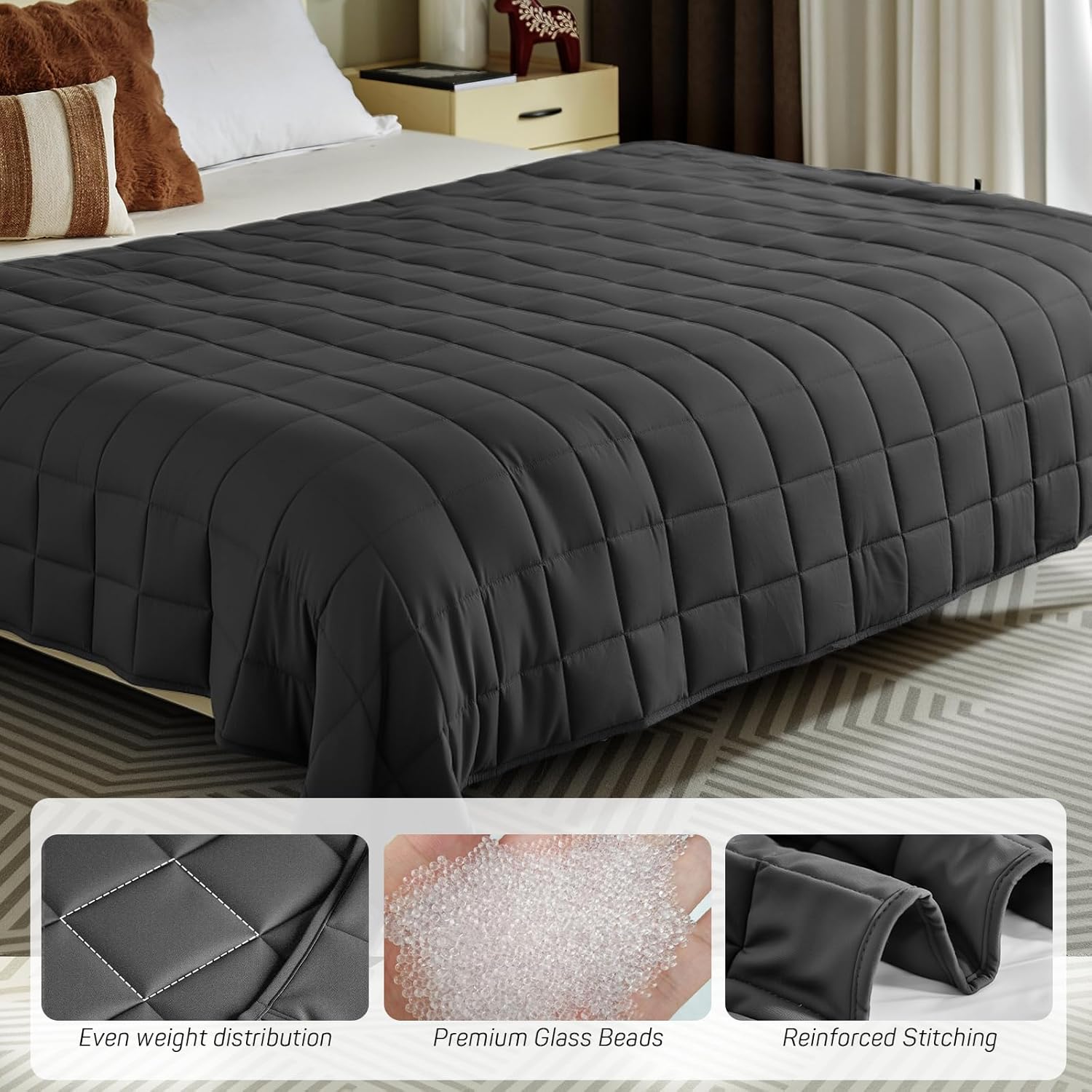 Weighted Blanket for Adults 15lbs, Queen Size Heavy Blanket for 125-180lbs, Weighted Throw Blanket with Premium Glass Beads, Soft Thick Blanket for Adult All-Season, 60 x 80 inches, Dark Grey