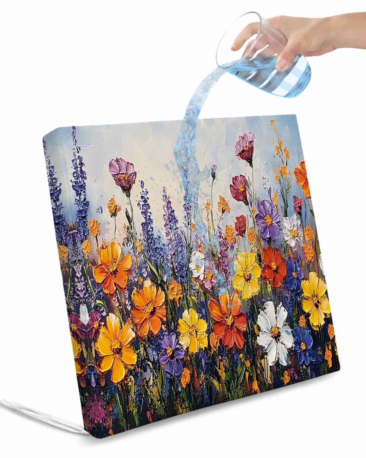 2 Pack Botanical Flowers Waterproof Cushion Covers with Ties, Outdoor Patio Chaise Lounge Chair Seat Cushion Slip Covers Replacement(Only Cover) Farmhouse Floral Herbs Oil Painting 22