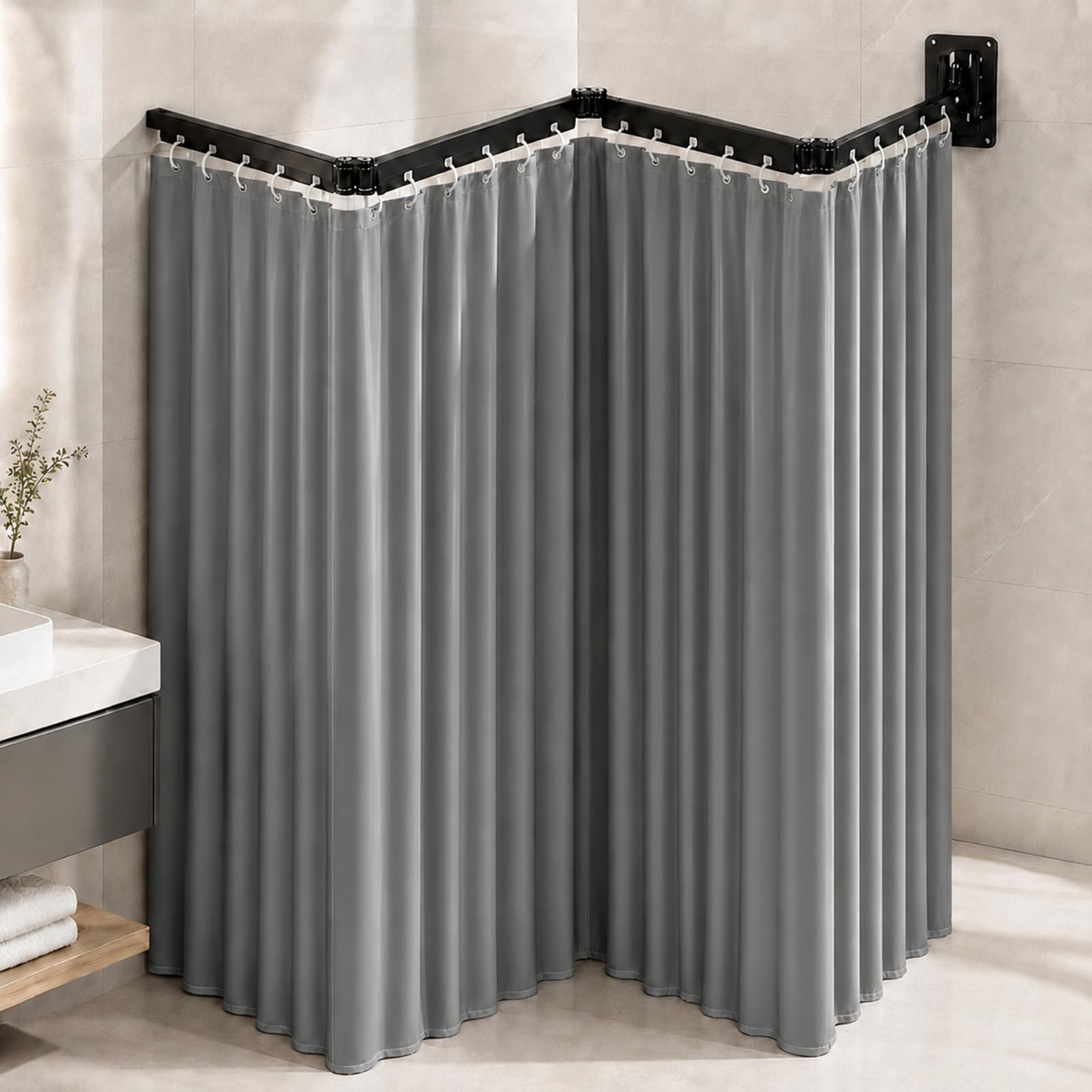 Tenda doccia senza forare, asta pieghevole con ventose, forma L e U, 120 cm, design pieghevole in 4 parti, per doccia angolare, vasca da bagno, camper