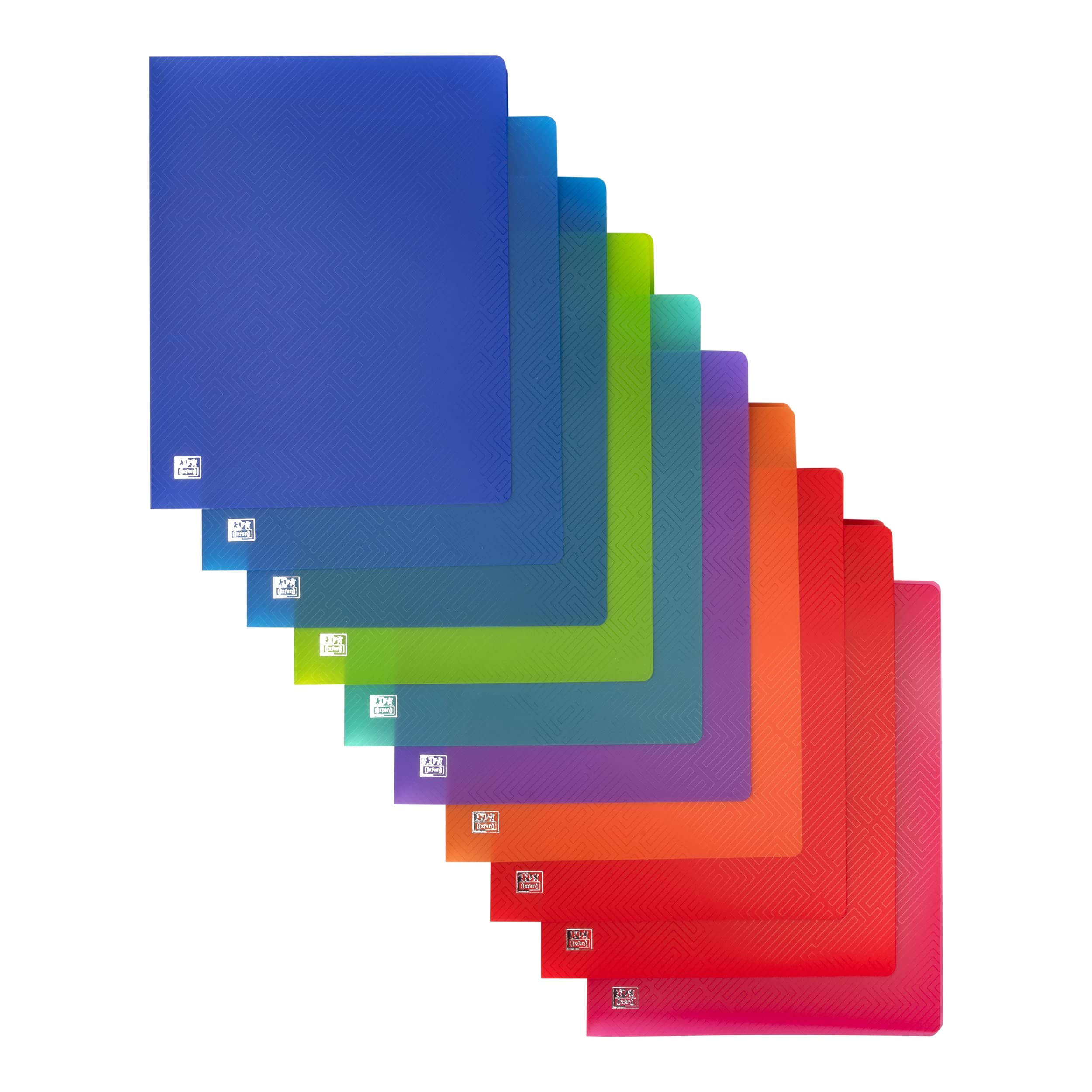 Oxford Lot de 10 classeurs à anneaux A4 Largeur du dos 4 cm 2 anneaux Plastique 8 couleurs