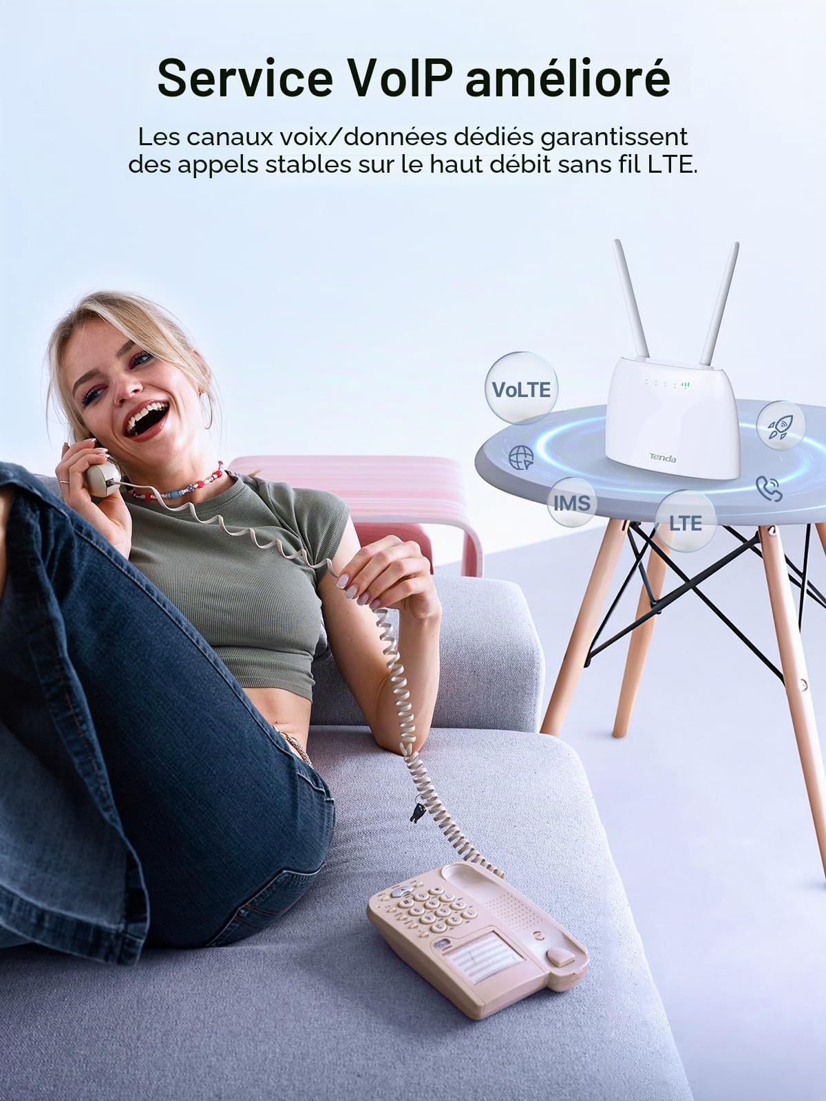 Tenda 4G06 Routeur Modem 4G LTE 300Mbps WiFi avec Téléphonie, Box 4G, 2 Antennes Amovibles, VoLTE, Ports LAN/WAN