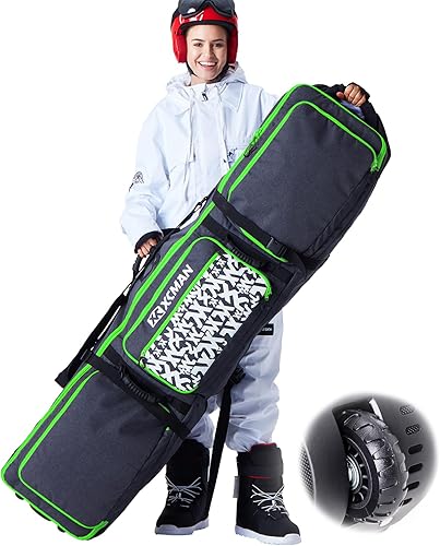 Miniatura 8 de XCMAN Bolsa de snowboard con ruedas, longitud ajustable, extra larga/ancha/profunda, impermeable, con varillas de protección 140L Naranja