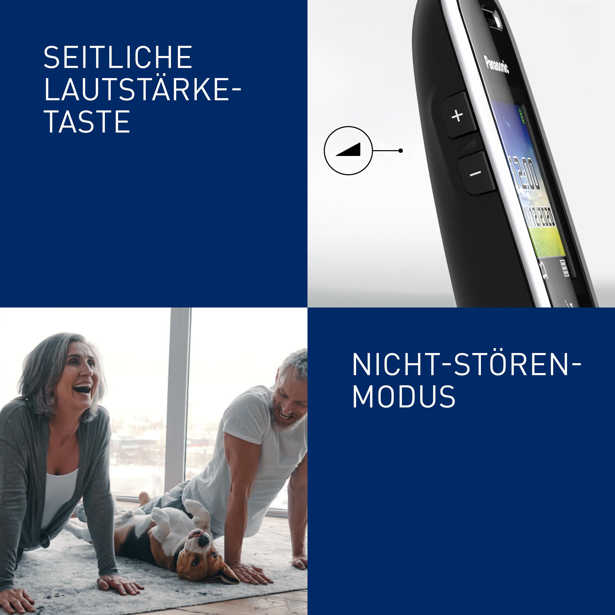 Panasonic KX-TGH723GS Schnurlostelefon mit Anrufbeantworter 3er Set (DECT Telefon, strahlungsarm, Farbdisplay, Anrufsperre, Freisprechen) schwarz