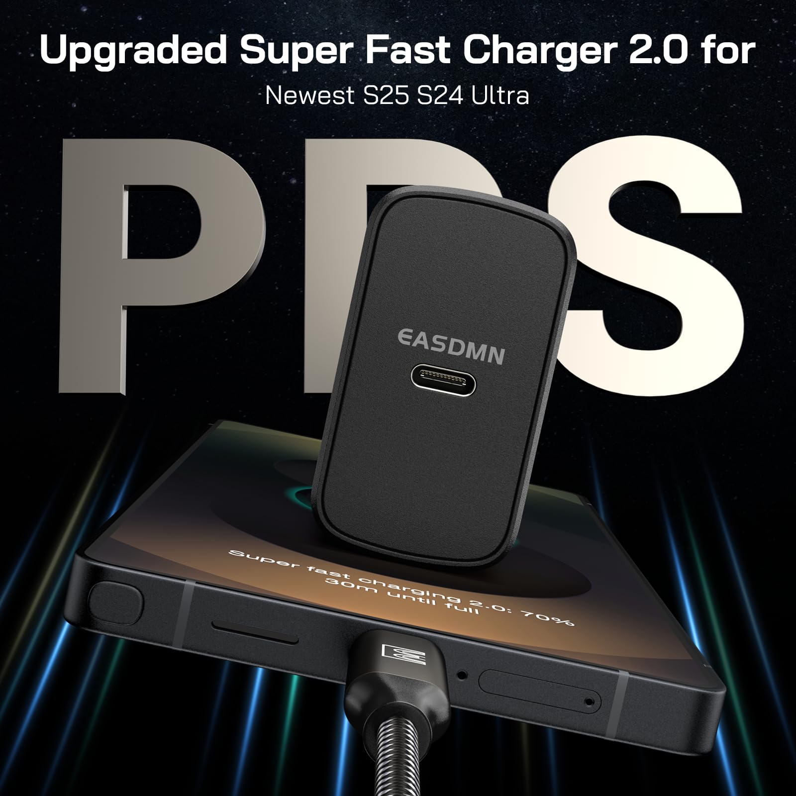 Super Fast Charger Type C, [2 Pack] USB-C Charger PD/PPS Wall Charging Block for Samsung Galaxy S26 Ultra/S25 Ultra/S25+/S25/S24/S23 Ultra/S23+/S22 Ultra/S22+/S20 Ultra, Tab S8(with 2X 6.6ft Cable) — view 2