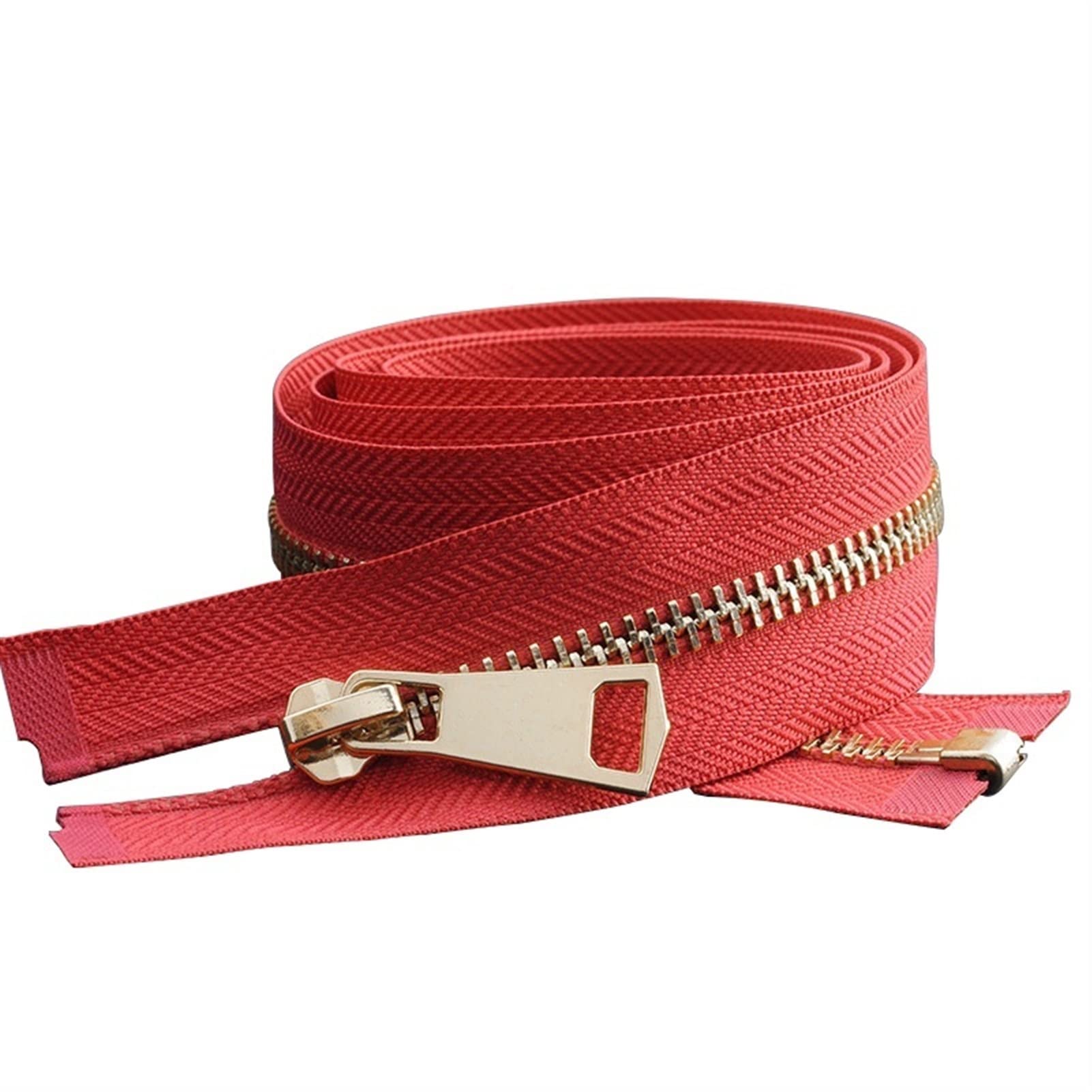 Premium-Metallreißverschluss, Kunststoffreißverschluss, bunt, offen, Auto-Lock, goldener Metallreißverschluss, DIY-Handarbeit, for Kleidung, Taschen, Kleidungsstücke, Schuhe, 30–80 cm, for Nähen(Red)