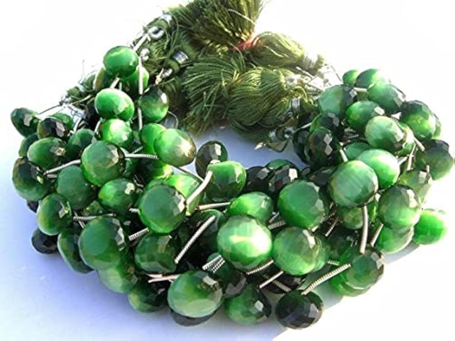 Green Cats Eye Faceted Onion Briolettes de 12mm de qualité supérieure pour bijoux fins