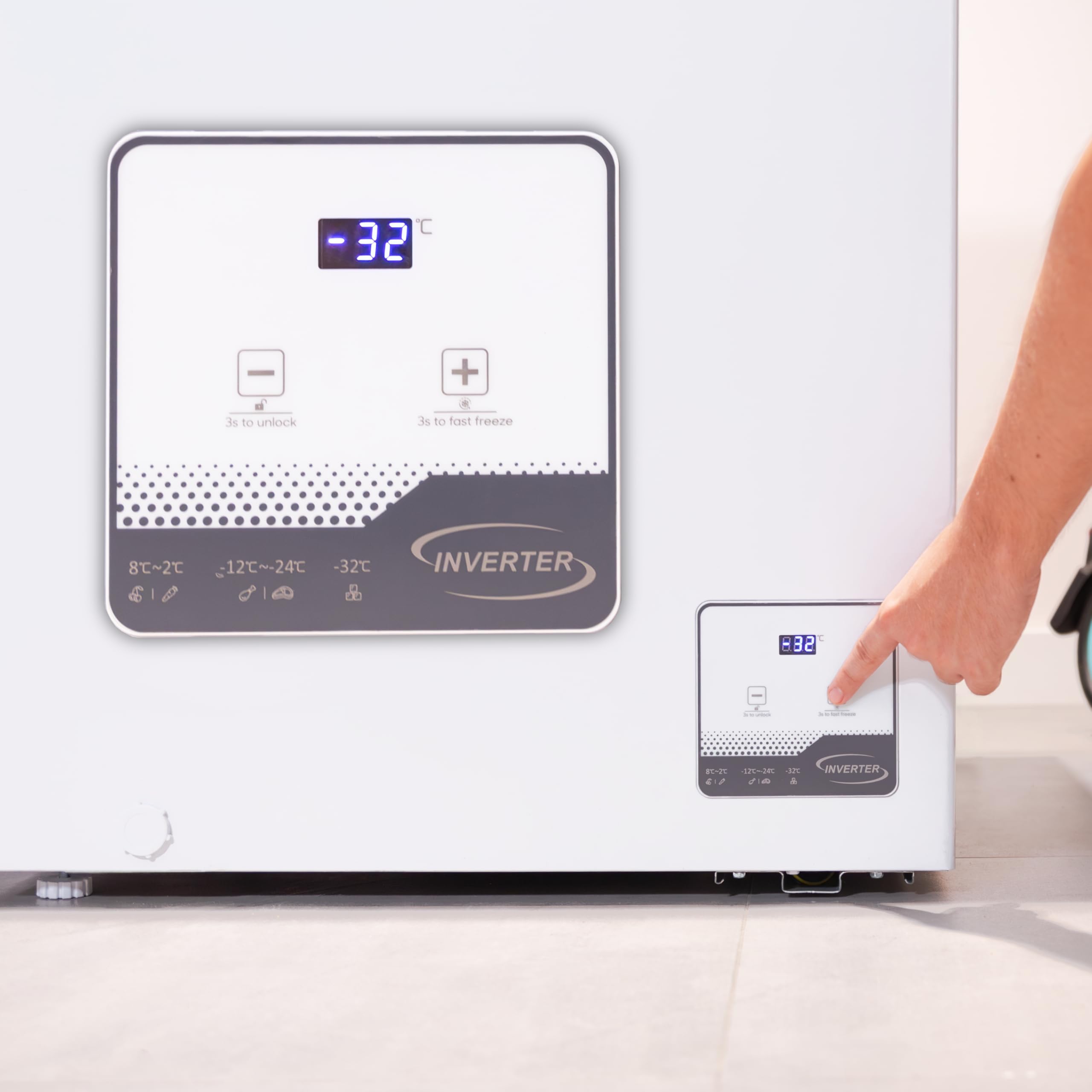 Cecotec Horizontal-Gefrierschrank Bolero CoolMarket Chest 142 White E. 142 l Fassungsvermögen, Inverter-Plus-Modus, Doppelfunktion, Schnellgefrieren, Innenkorb, elektronische Steuerung, Klasse E.