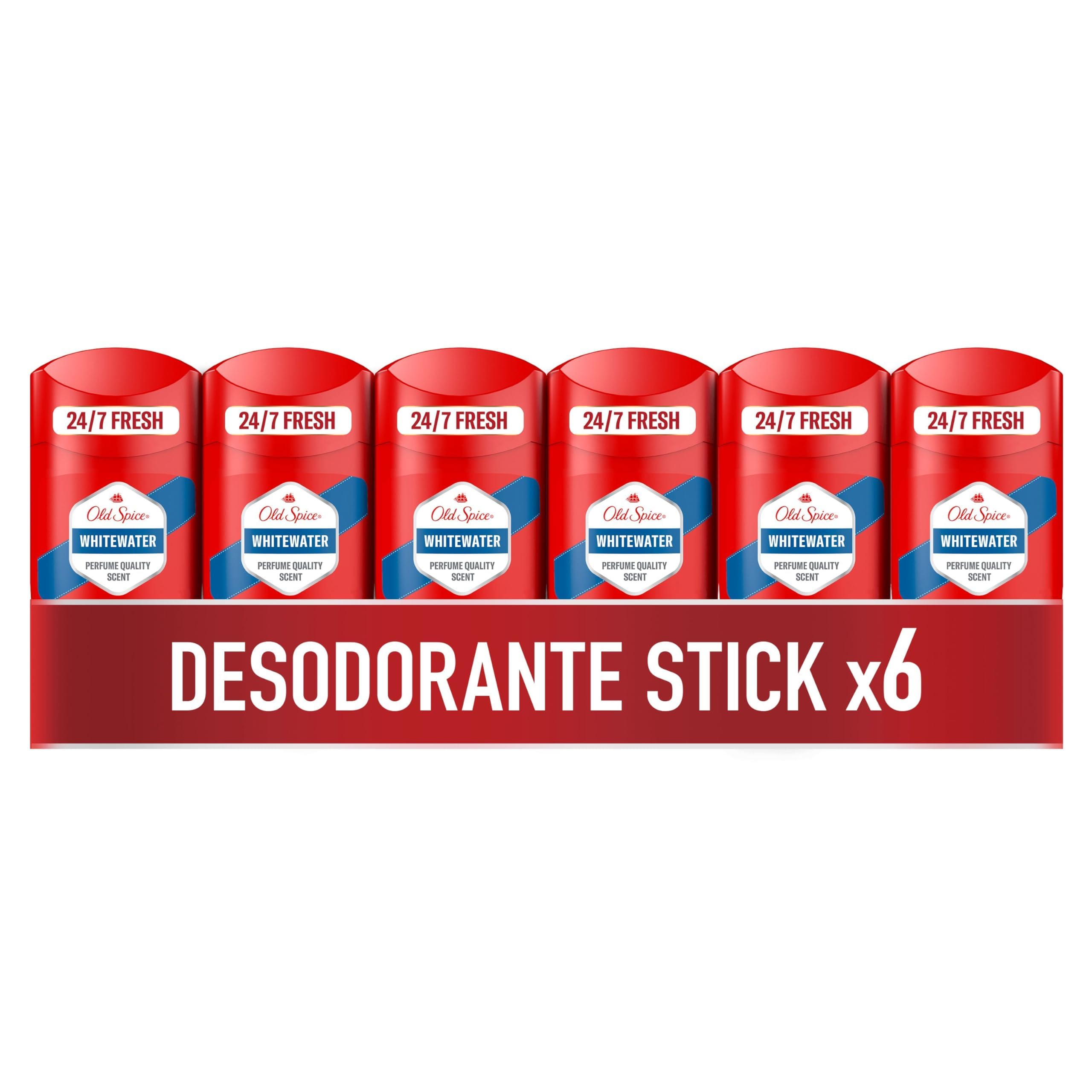 Old Spice Whitewater Desodorante En Barra Para Hombres 50 ml x 6, Fresco 24 Horas, Todos Los Días Con Uso Diario, Perfume Duradero, Fragancia Excepcional, Protección Contra El Mal Olor