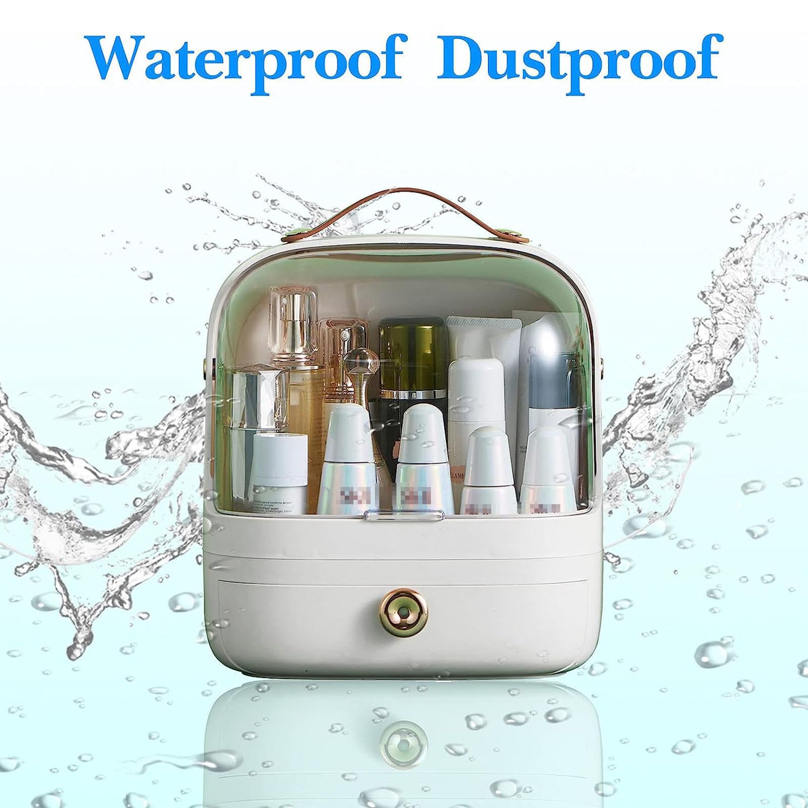 VIDECOR Organisateur Maquillage avec Porte pinceaux,Présentoir Cosmétiques avec Couvercle Transparent Rangement, Organisateur Soins Peau Anti poussière,Idéal Salle Bain Comptoir Vanité,White