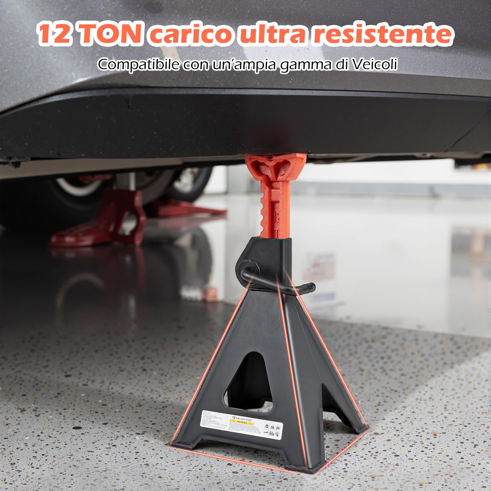 COSTWAY Set di 2 Cavalletti per Auto 12 T con Altezza Regolabile 48-75 cm | Coppia di Cavalletti di Sostegno con Blocco della Maniglia per Cric, ideali per SUV, Berlina, Pickup e UTV