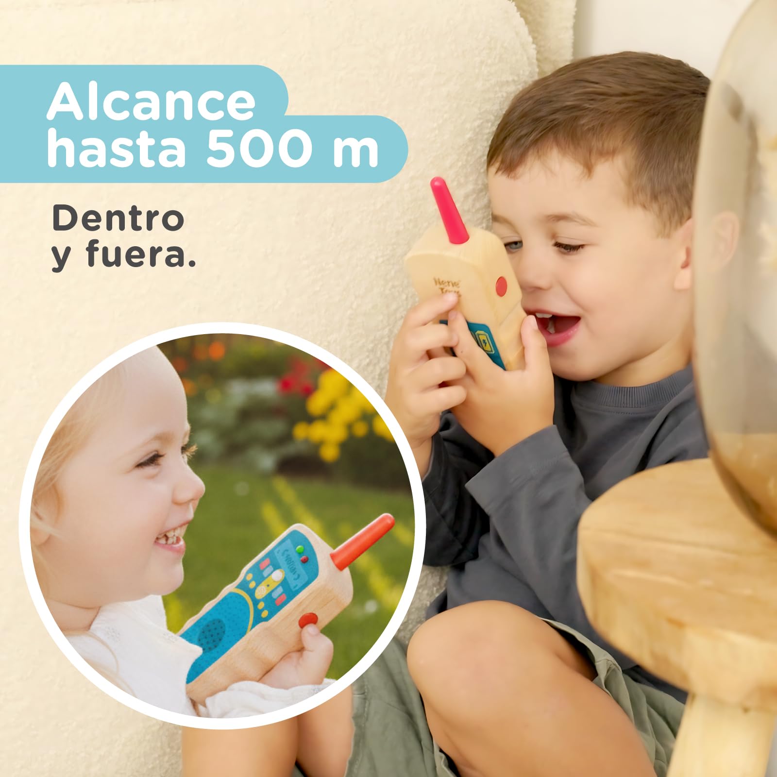 Nene Toys Walkie Talkies de Madera para Niños – Radios Reales de 2 Vías, Alcance 500 m – Push-to-Talk, Canal Único – Haya FSC®, Seguro y Duradero – Juego Interior/Exterior – Idea Regalo 2–8 Años