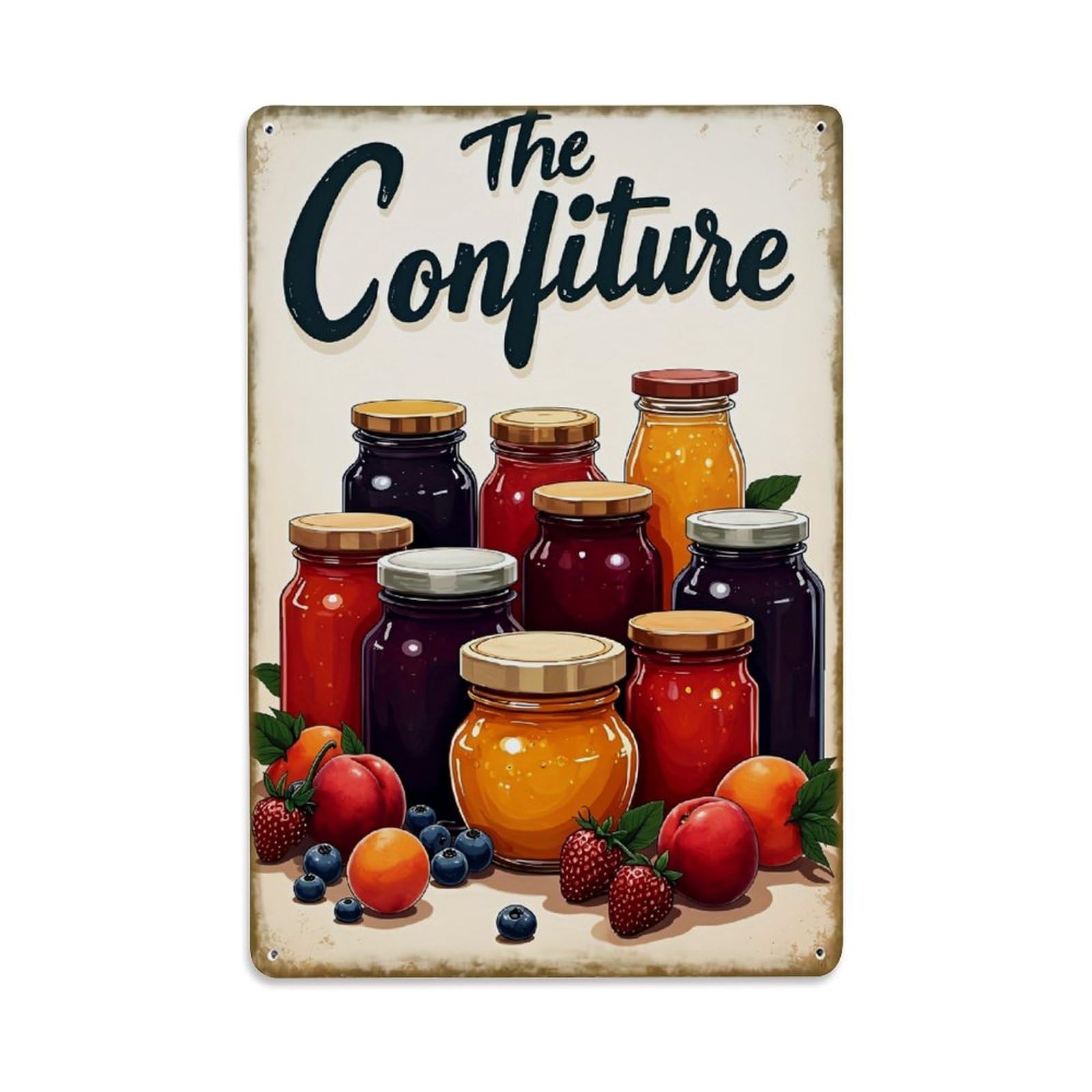 Jars Of Colorful Jam With Fresh Fruits Retro Metal Tin Sign, Vintage Decor Art Poster for Bar, Home, Man Cave, Kitchen, Laundry Room Gift 8x12Inch