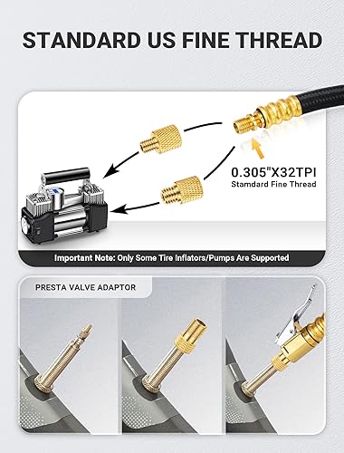 Miniatura 6 de Tubo de extensión de inflado de neumáticos de 12 pulgadas, adaptador de manguera de portabrocas con válvula Presta para compresor de aire de inflado