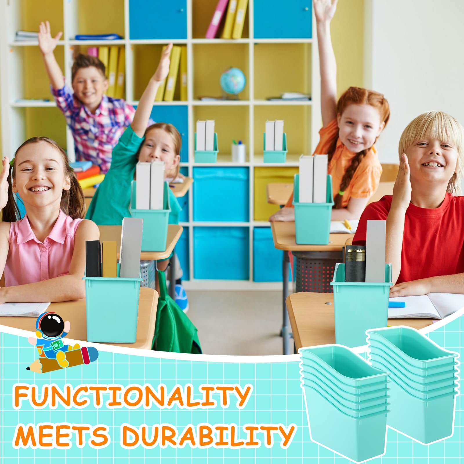 Fuutreo 12 Pieces Book Bins For Classroom Plastic Binder Holder Magazine Stuff