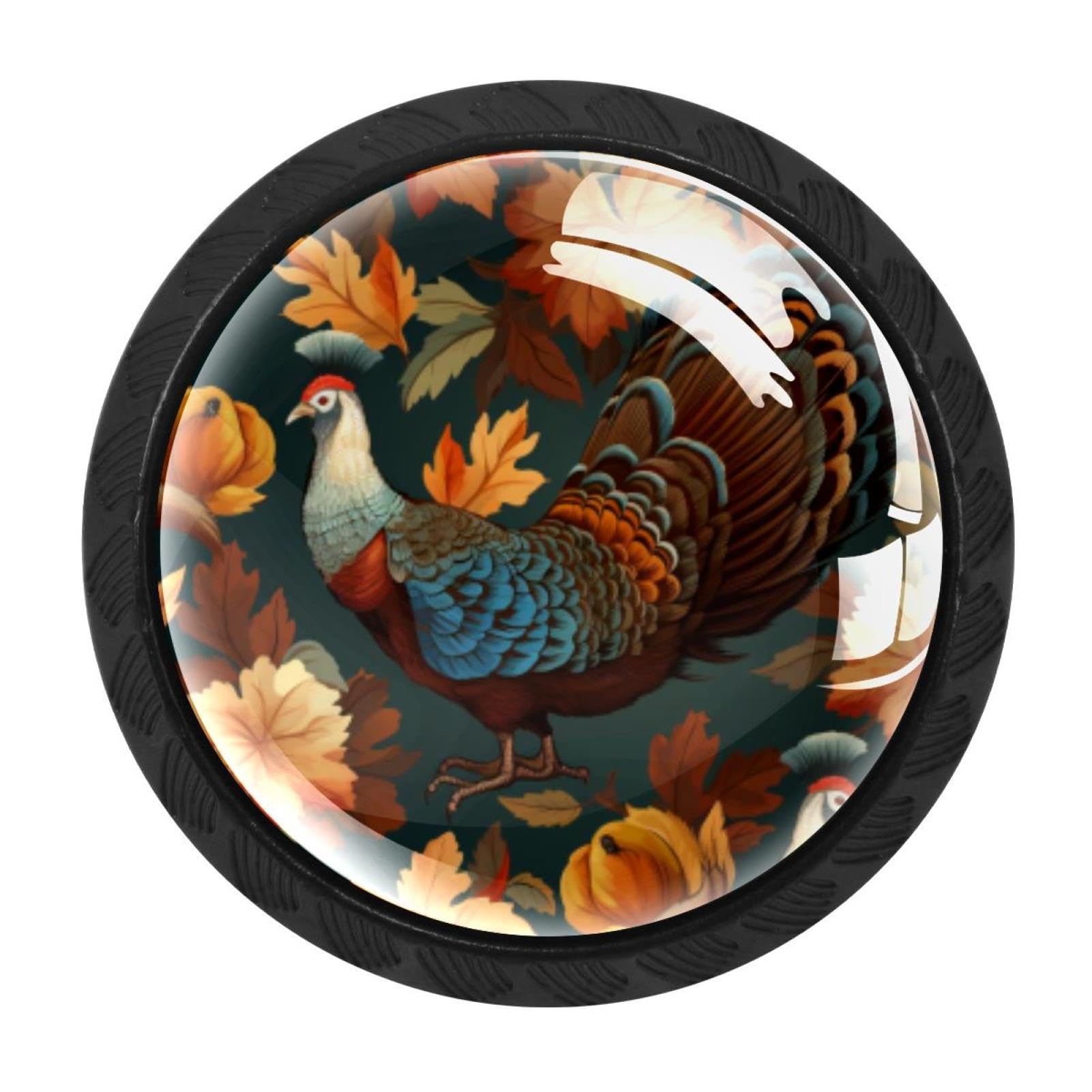 CHENZZZZ 4 Pieces Round Cabinet Knobs Thanksgiving Turkey Leaves Dresser Knobs Pulls Handles with Screws for Drawer Pulls Handles Knobs Door Knobs