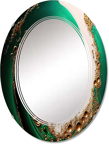 DesignQ Espejo de tocador verde y dorado con ondas estrelladas, espejo de baño, espejos de pared para sala de estar, dormitorio, espejo ovalado, disponible en Yaxa Mexico