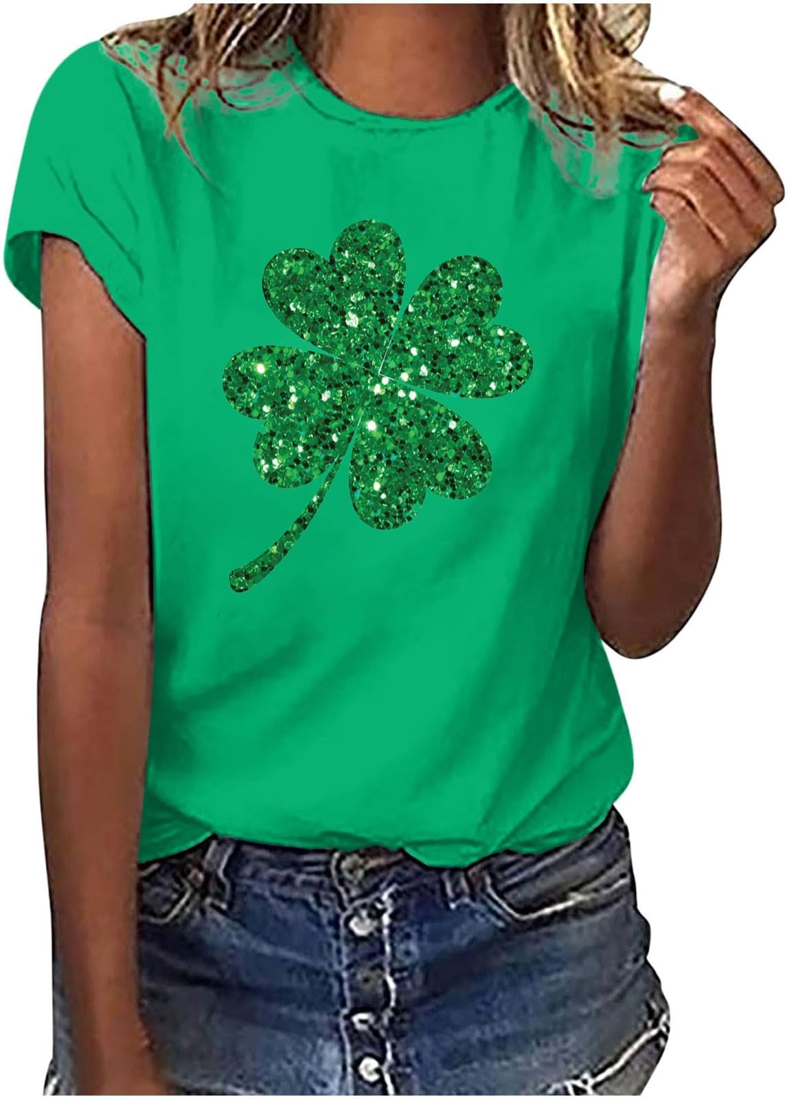 Women's St Patricks Day T-Shirt Ladies Shamrock Lucky Green Tee Short Sleeve T Shirts Ireland Clover Tops Funny Paddy's Day Blouse Sequins Shirts Casual Tshirt