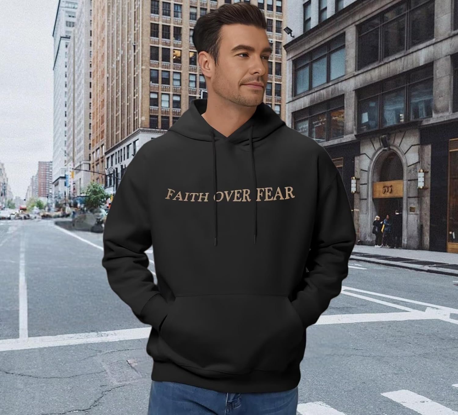 babyhealthy Faith Over Fear Hoodie Men Oversized Christian Sweatshirt Religious Jesus Hoodies Bible Verse Sweater