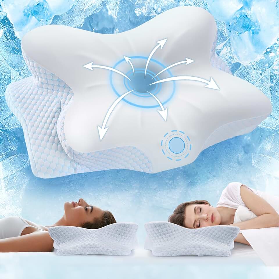Travesseiro cervical de pescoço para alívio da dor, travesseiros de suporte de pescoço para dormir com fronha refrescante, travesseiros ergonômicos de espuma de memória, travesseiro ortopédico