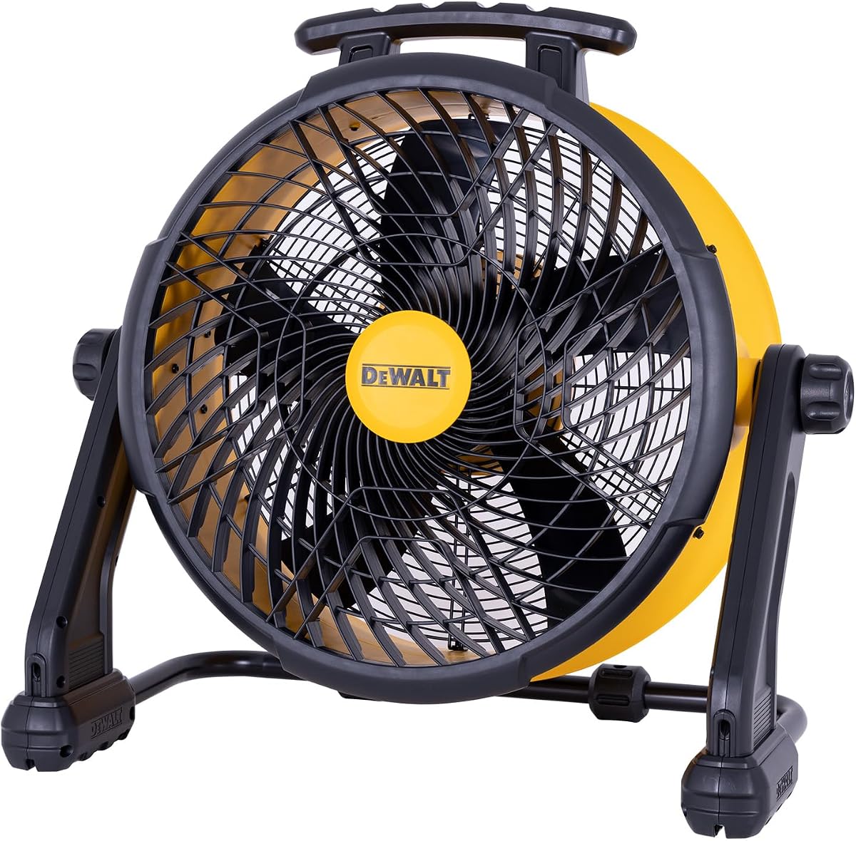 DEWALT Industrial High-Velocity Floor Fan AC/DC Dual Power Supply, DXF1850B | 270° Adjustable Tilt Design, 3-Speed, 4000 CFM, 6 ft Cord, 18-Inch Barrel Fan
