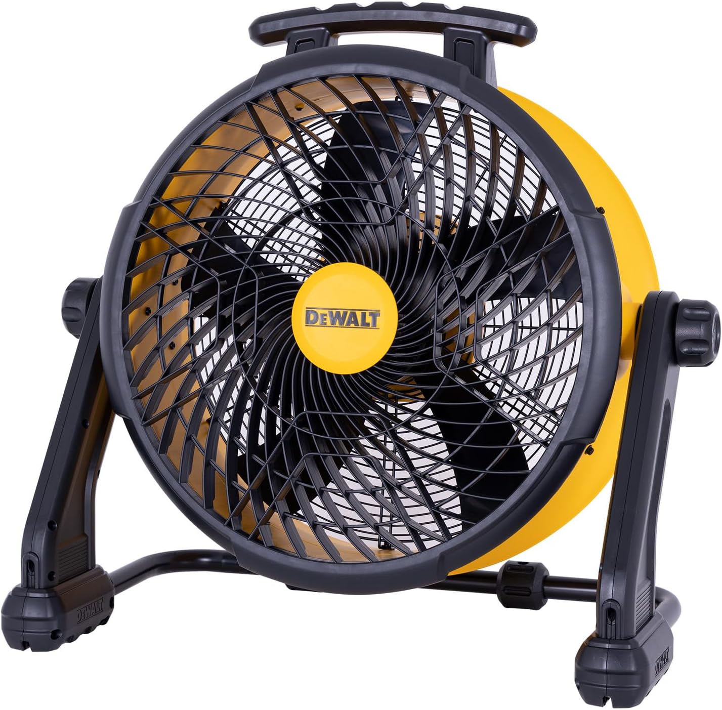 DEWALT Industrial High-Velocity Floor Fan AC/DC Dual Power Supply, 270° Adjustable Tilt Design 3-Speed 4000 CFM 6 ft Cord 18-Inch Barrel Fan, DXF1850B (Tool Only)