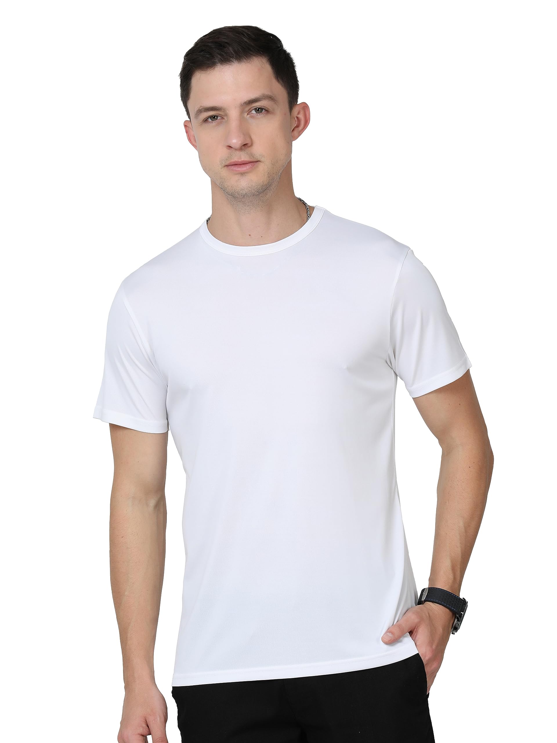 ECOLINE Clothing Mens Casual Polyester Solid Round Crew Neck Plain Half Sleeve Sports T-Shirt