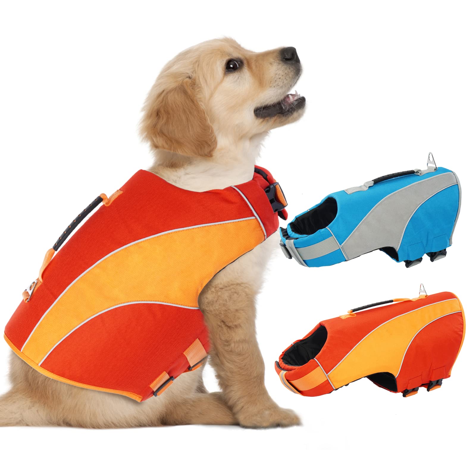 Mango Seguridad Tiras Reflectantes Chaleco Salvavidas Para Perros Con Mango ASENKU - Alta Flotabilidad, Tiras Reflectantes, Tamaño L (Azul) Chaleco Perro Nadar Playa