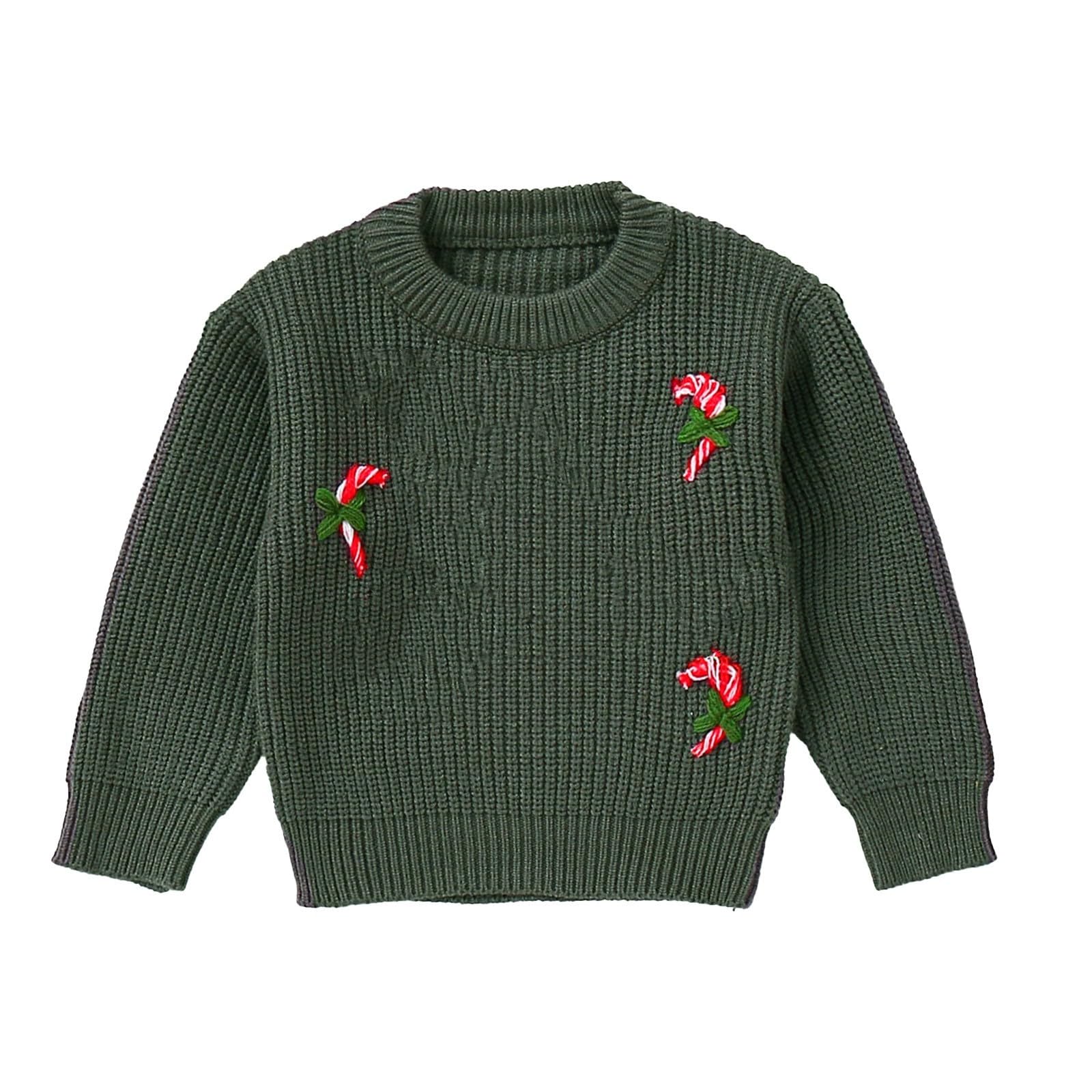 RNTOP Toddler Baby Christmas Sweater Infant Boys Girls Crewneck Embroidery Knitted Sweatshirt Long (Green, 6-12 Months)