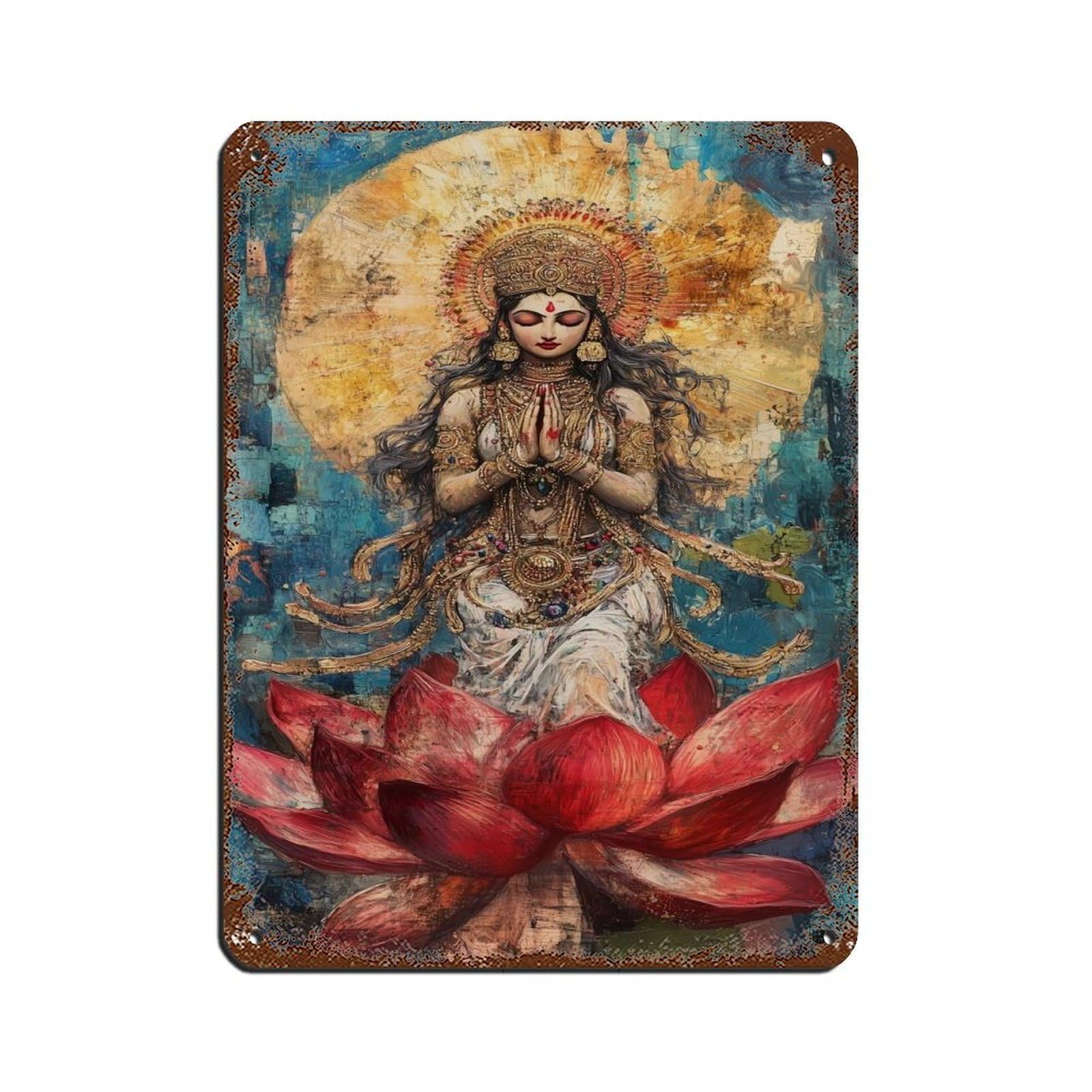 Goddess Durga, Sacred Divine Feminine Art Tin Sign Vintage Metal Pub Club Cafe Bar Home Wall Art Decoration Poster Retro 12x16inch(30x40cm)