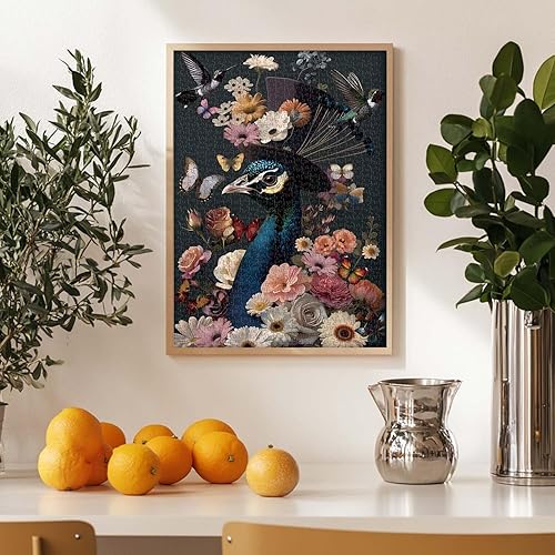 Miniatura 5 de Rompecabezas de pavo real para adultos de 1000 piezas, rompecabezas de PICKFORU coloridas flores y pájaros, colibrí, mariposa, difícil desafiante,