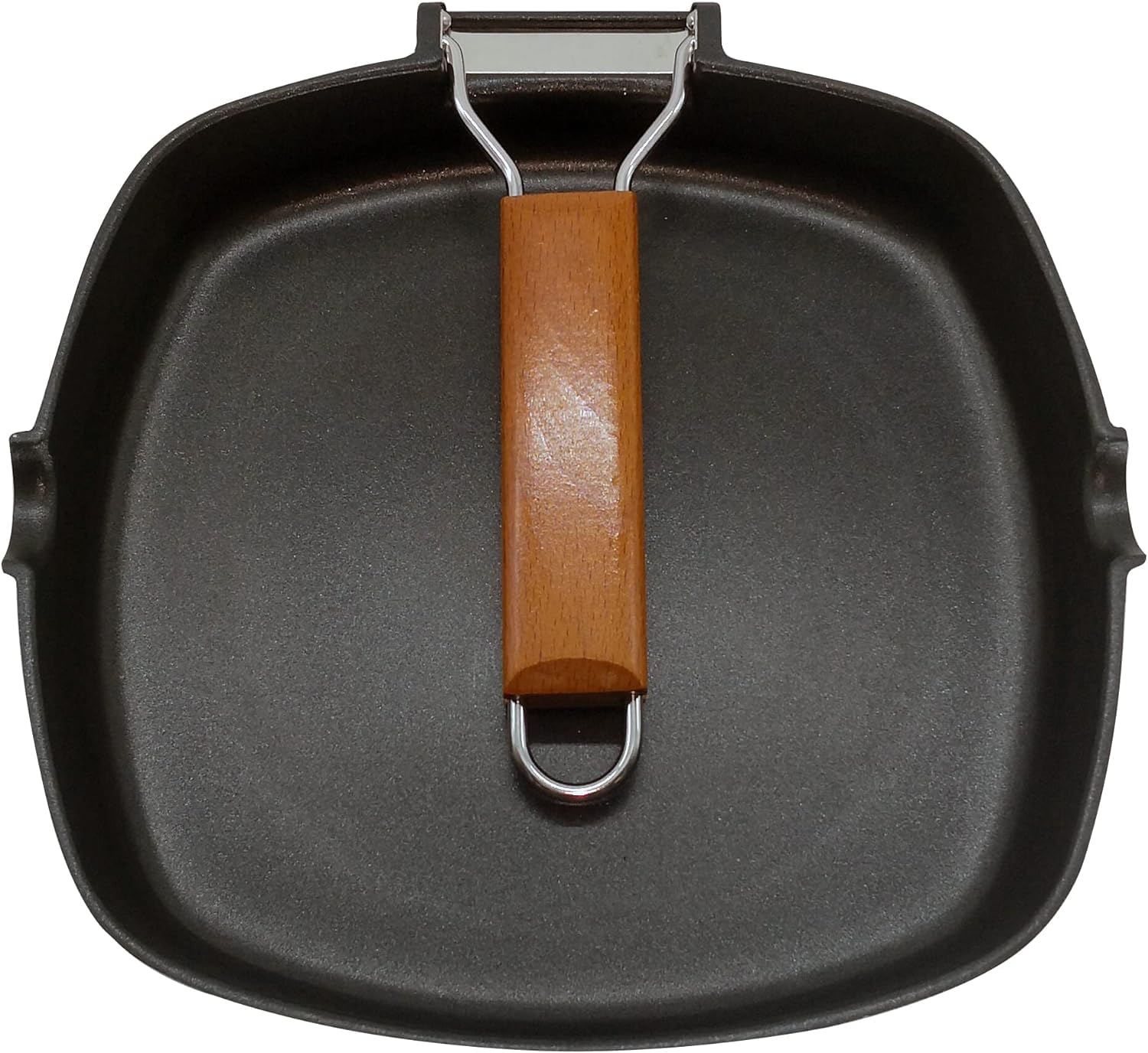 WECOOK! Ecostone Bistecchiera Liscia, Induzione, 24 x 24 cm, Antiaderente ILAG Ecologico senza PFOA, Alluminio Fuso, 5mm di Spessore, Manico in Legno Pieghevole, Vitroceramica, Gas
