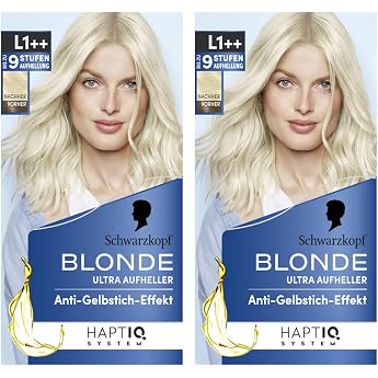 Schwarzkopf Blonde Lightener L1++ 2 x 143 ml Hair Dye for Oil-Activated Hair Lightening with HaptIQ System for up to 9 Levels without Yellow Tint