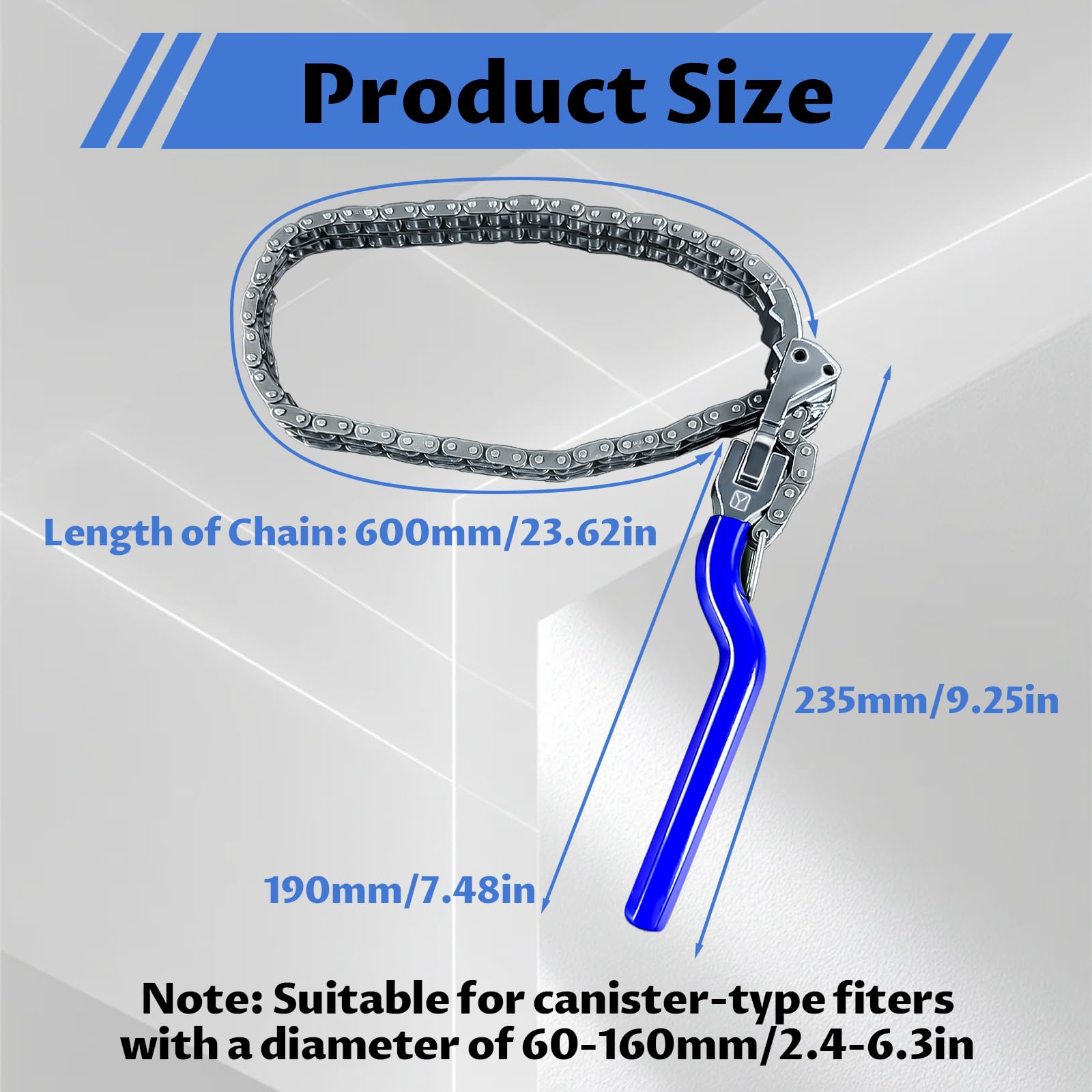 Chiave Filtro Olio, Chiave a Catena con Filtro Dell'olio da Maniglia Girevole a 180° da 13,8 Pollici para Filtro Olio Motore da Ø 60-160 mm