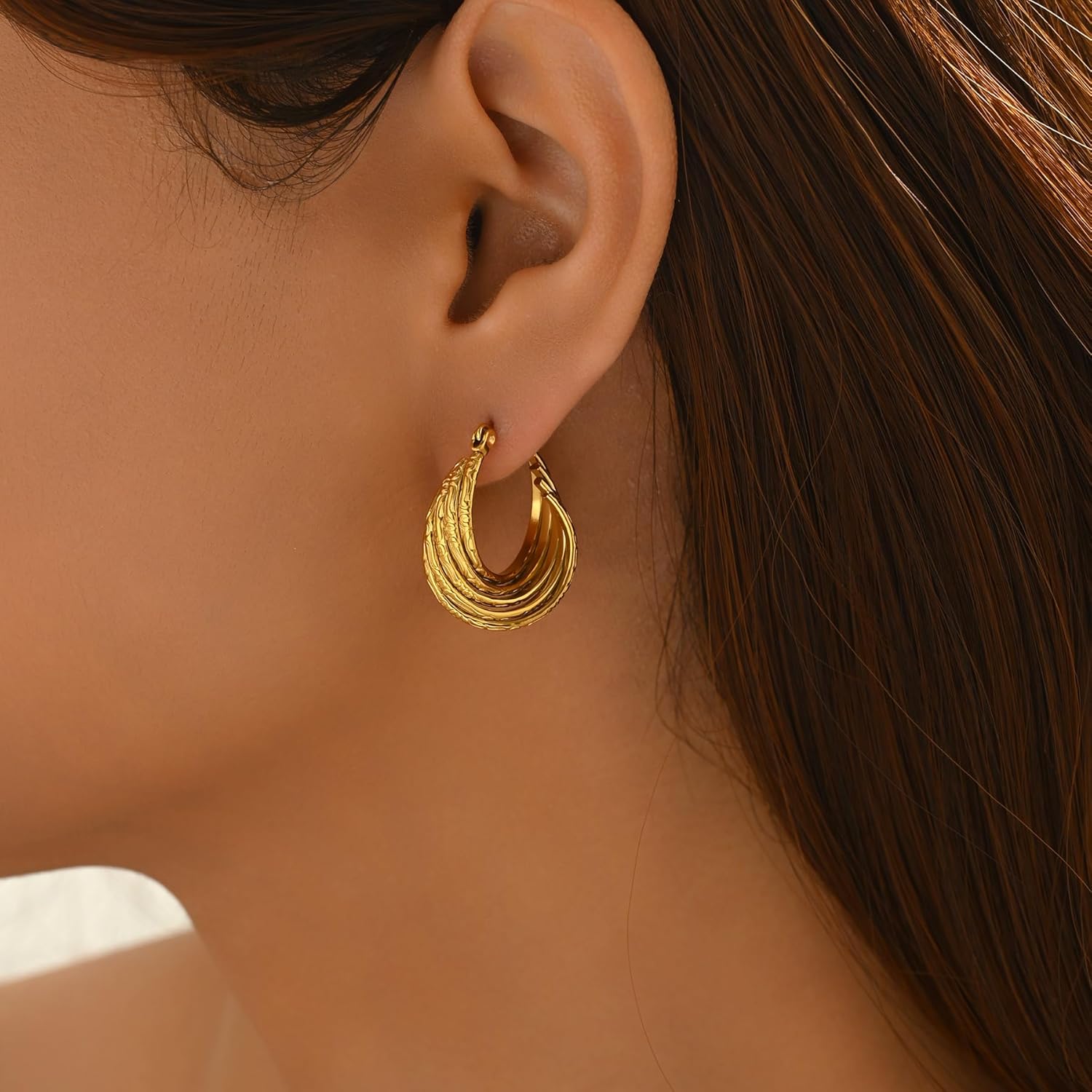 Gold Hoop Earrings for Women 18K Gold Plated Thick Hoop Earrings Trendy Chunky Earring Dainty Hypoallergenic Dangle Earring - Image 3