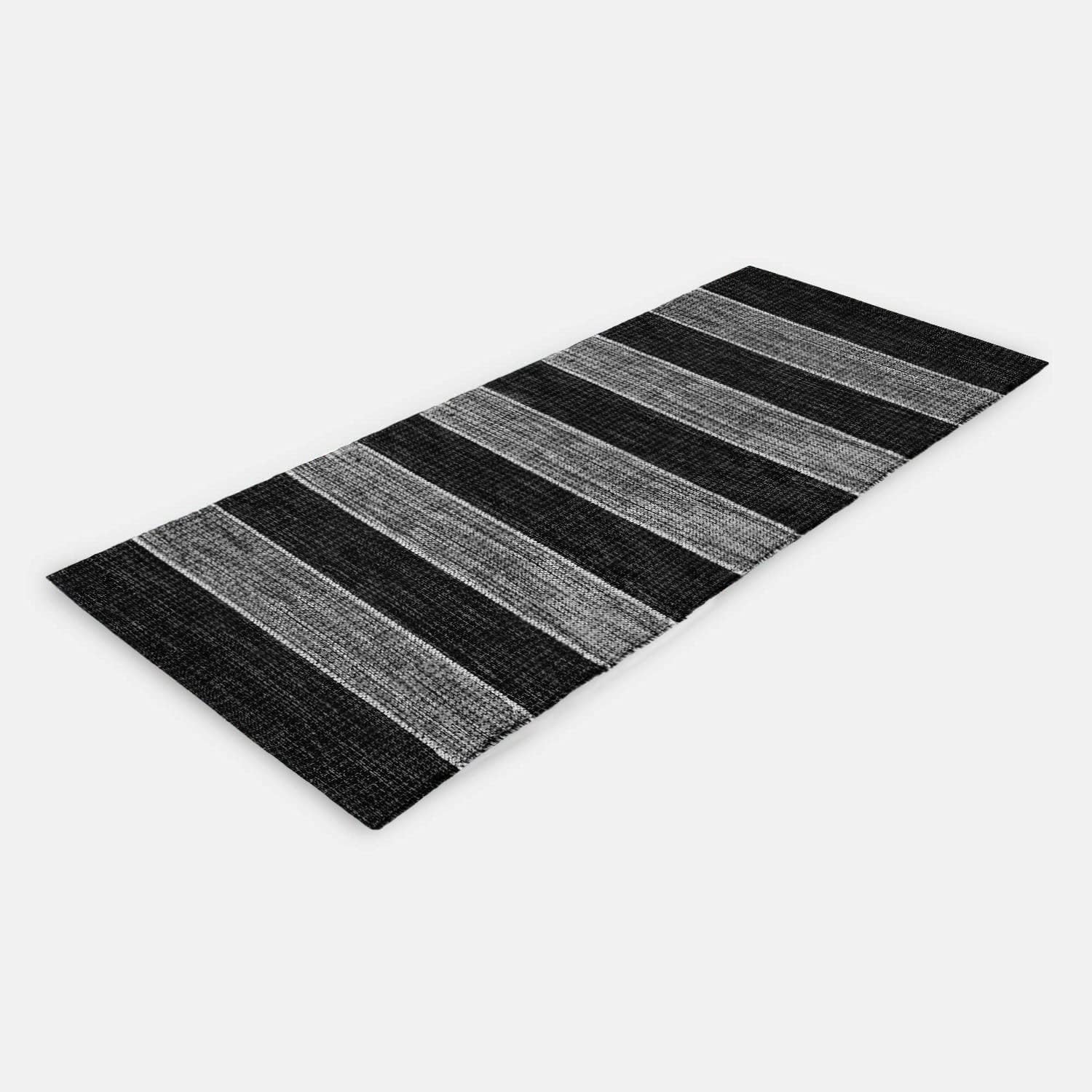 ZEST HOME Cotton Rectangular Floor Mat Carpet Rug Runner Bedside Runner for Bedroom, Bathroom, Kitchen Yoga & Home Machine Washable (C0032)- 2x5 Feet Size (Black Grey)-picture-12