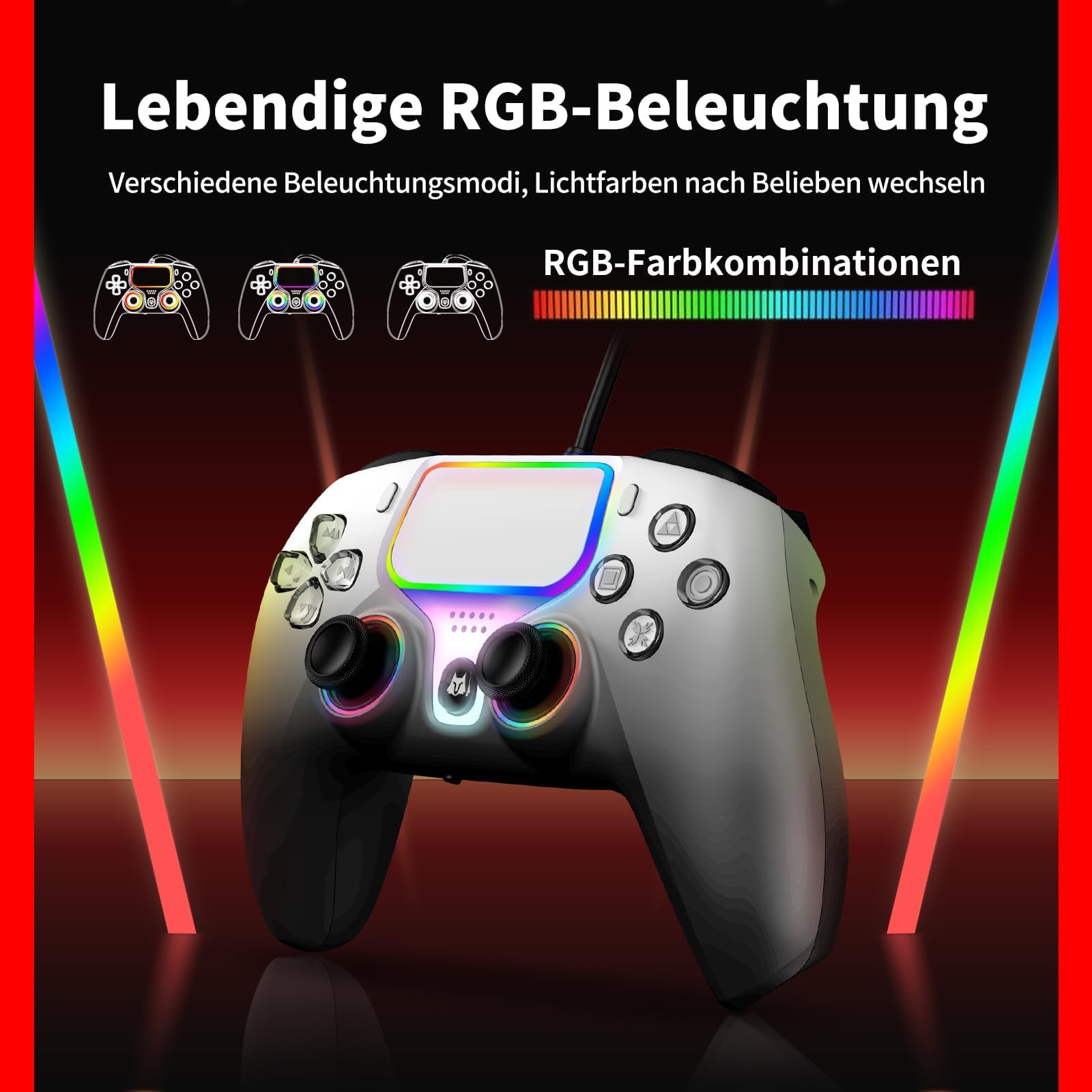 NBCP Wired Controller für PS5 Pro, Slim, PS4, PC/Steam – Kabelgebundenes Gamepad mit Turbo/Makrofunktionen, Dual-Vibration & 3,5-mm-Audiobuchse